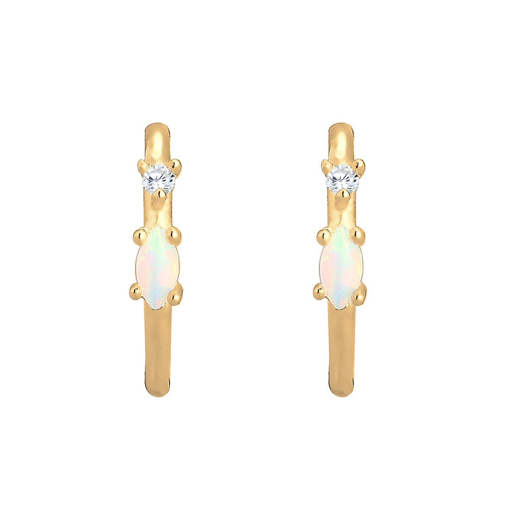 Gold - Elli | Creole | Opal ( Weiß ) | 925 Sterling Silber vergoldet