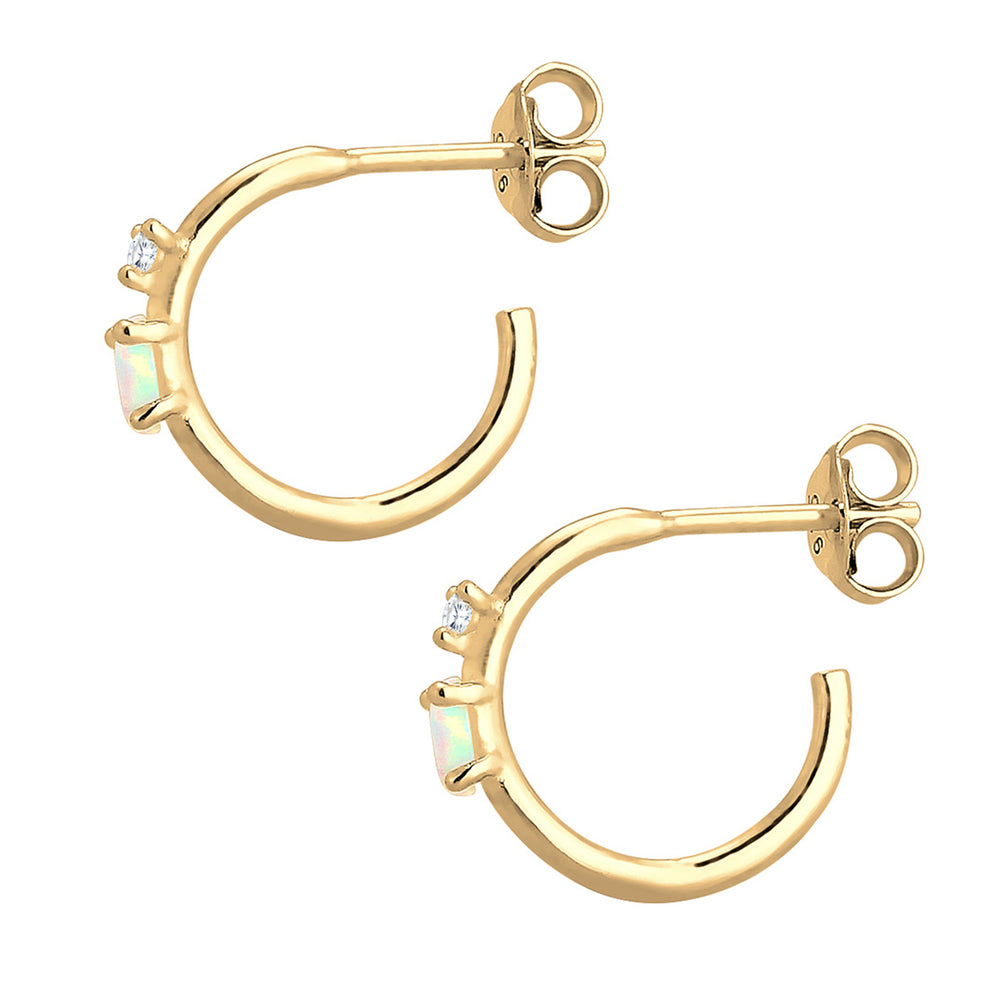 Gold - Elli | Creole | Opal ( Weiß ) | 925 Sterling Silber vergoldet