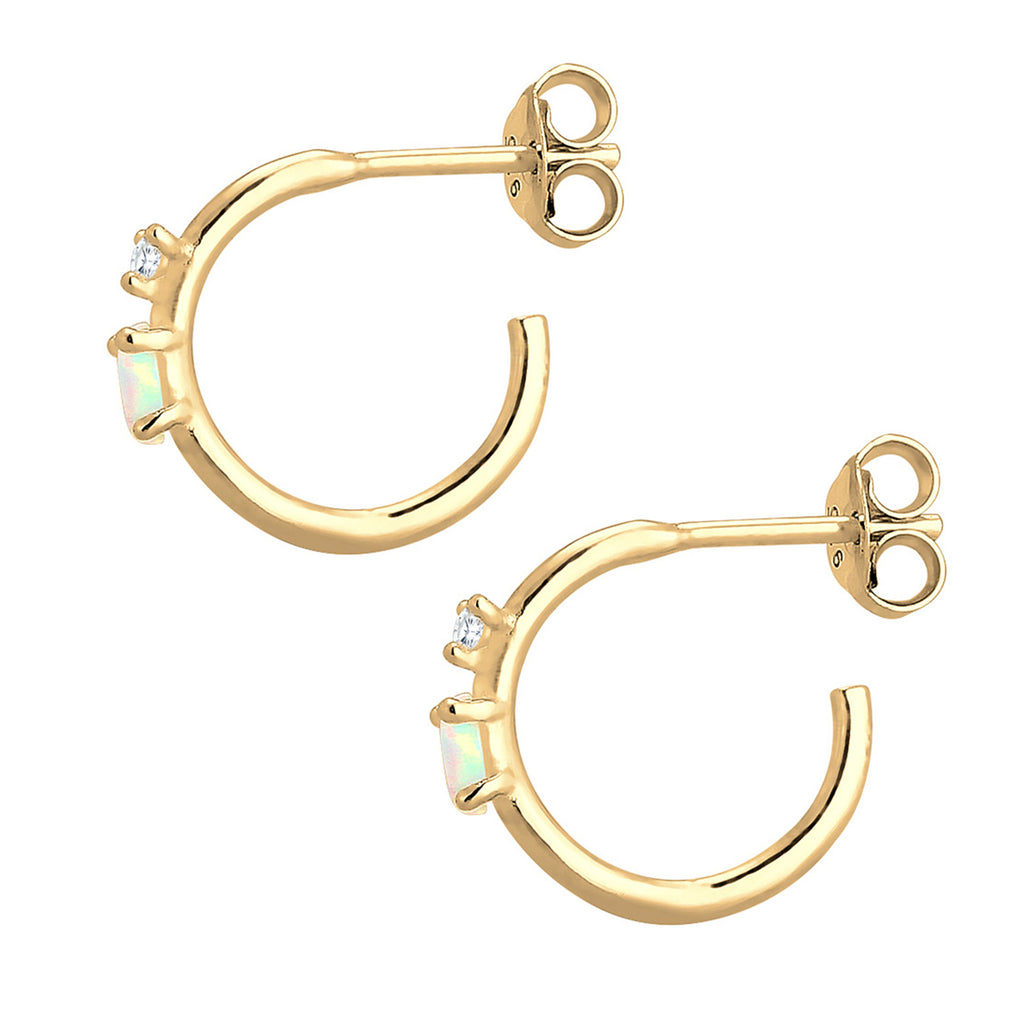 Gold - Elli | Creole | Opal ( Weiß ) | 925 Sterling Silber vergoldet