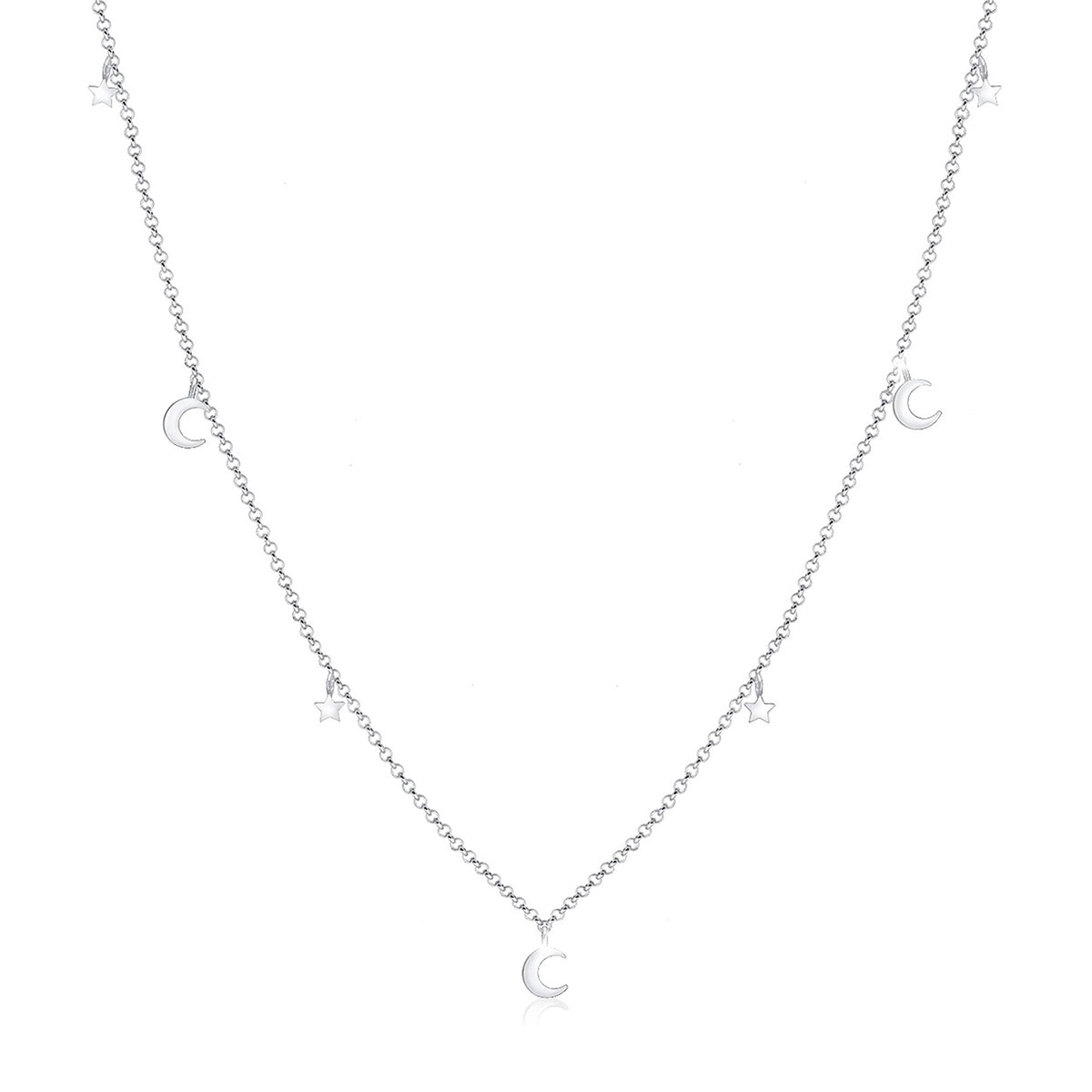 Silber - Elli | Halskette Mond Stern | 925 Sterling Silber