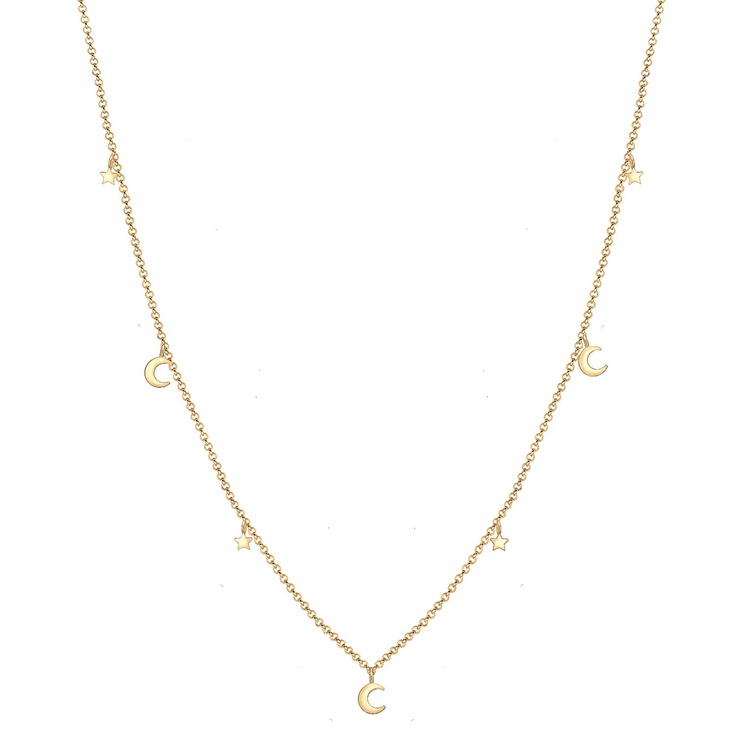 Gold - Elli | Halskette Mond Stern | 925 Sterling Silber vergoldet