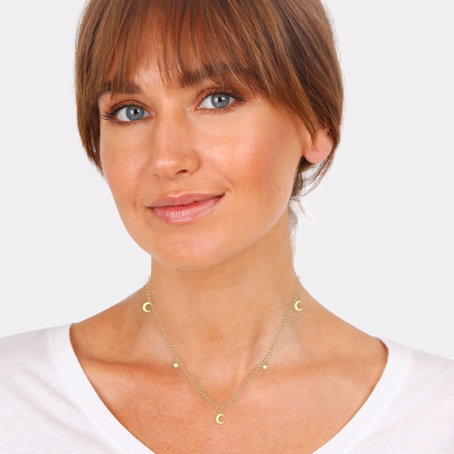 Gold - Elli | Halskette Mond Stern | 925 Sterling Silber vergoldet