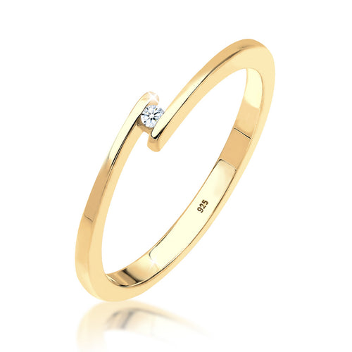 Gold - Elli DIAMONDS | Solitär-Ring | Diamant ( Weiß, 0,015 ct ) | 925 Sterling Silber vergoldet