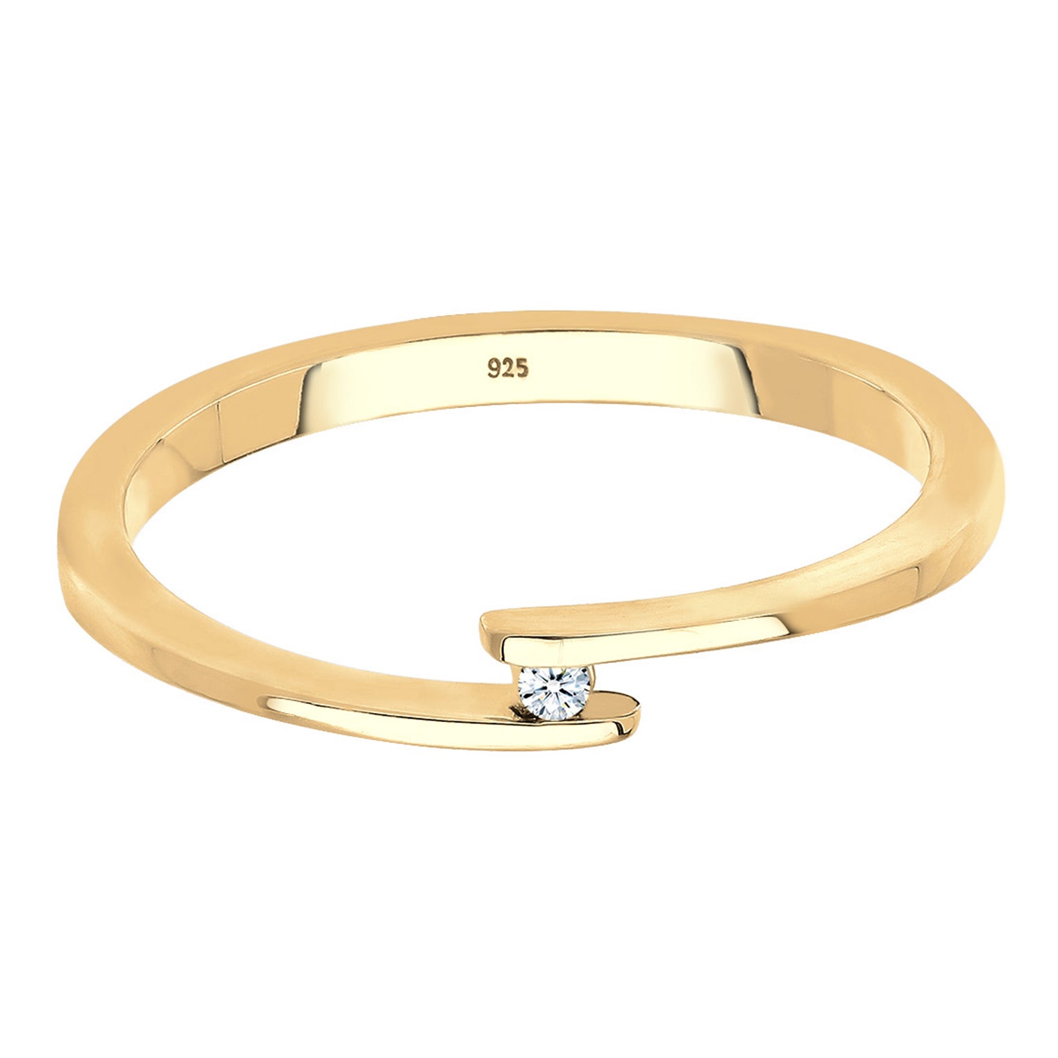 Gold - Elli DIAMONDS | Solitär-Ring | Diamant ( Weiß, 0,015 ct ) | 925 Sterling Silber vergoldet