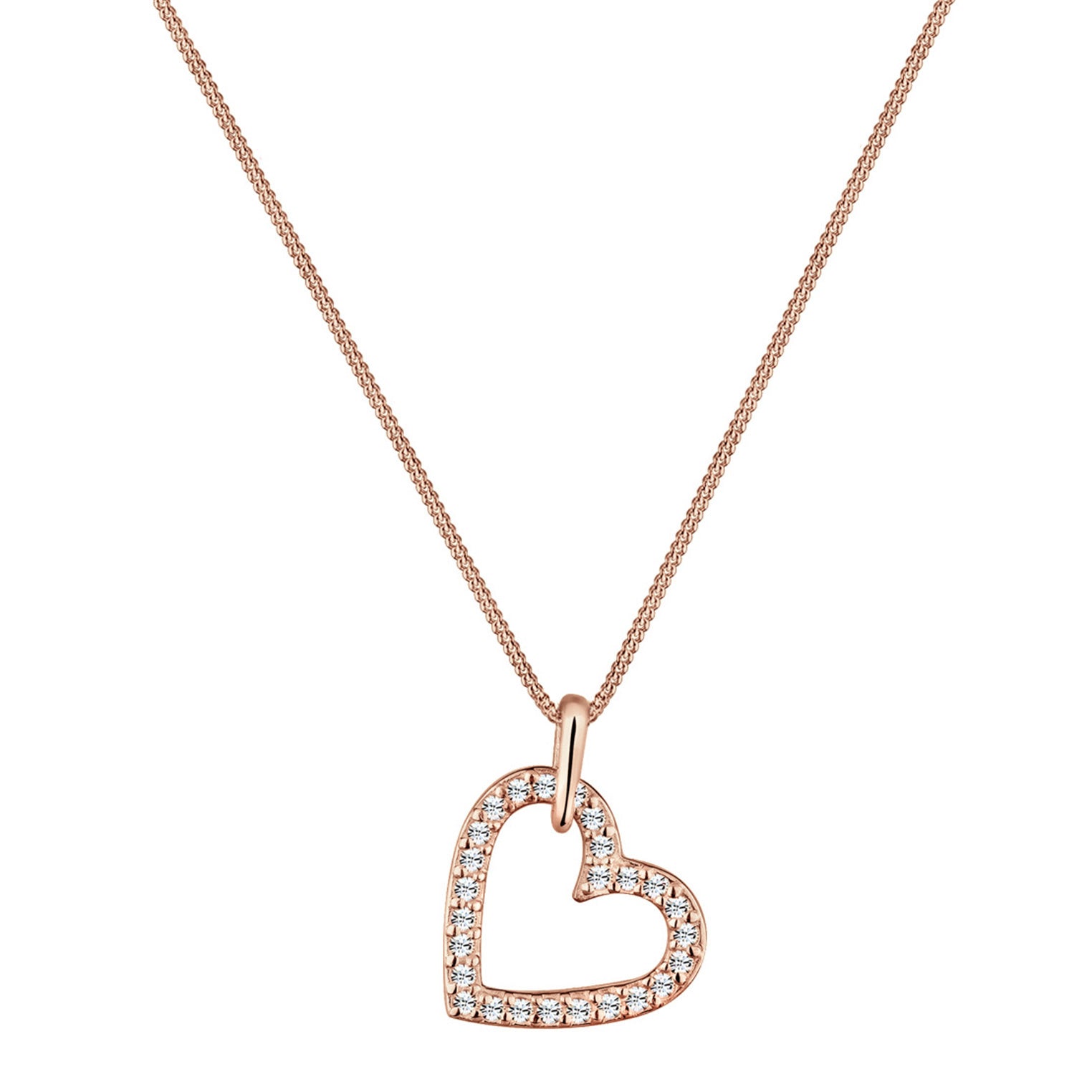 Roségold - Elli | Halskette Herz | Kristall (Weiß) | 925 Sterling Silber Rosegold