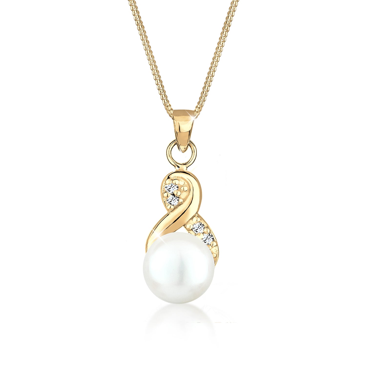 Gold - Elli | Halskette Infinity | Süßwasserperle, Kristall ( Weiß ) | 925 Sterling Silber vergoldet