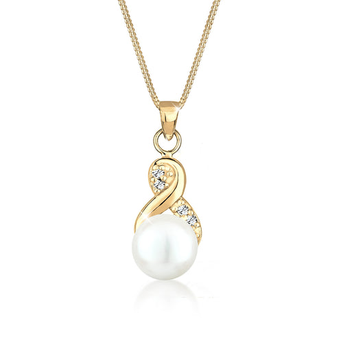 Gold - Elli | Halskette Infinity | Süßwasserperle, Kristall (Weiß) | 925 Sterling Silber vergoldet