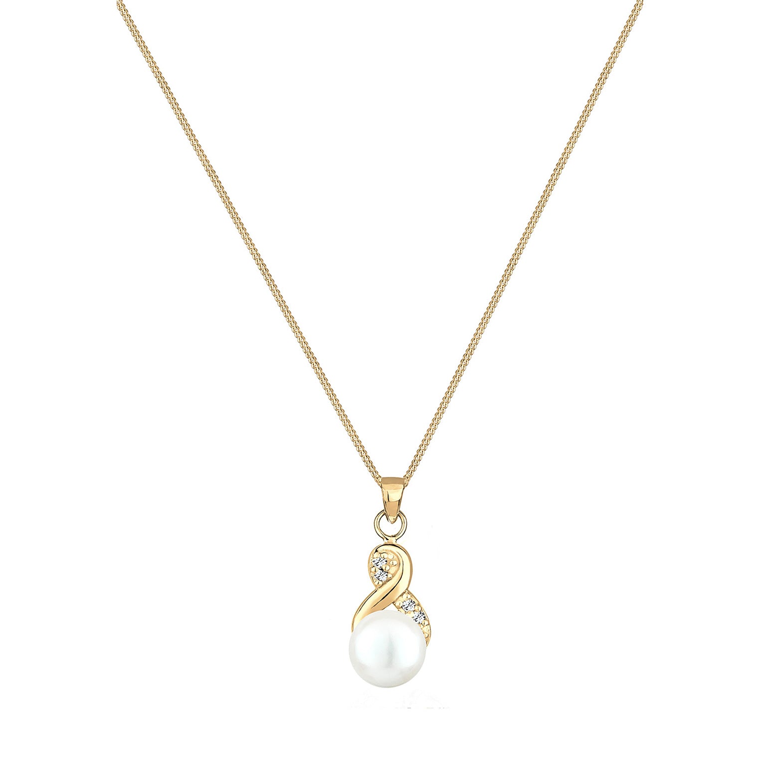 Gold - Elli | Halskette Infinity | Süßwasserperle, Kristall ( Weiß ) | 925 Sterling Silber vergoldet