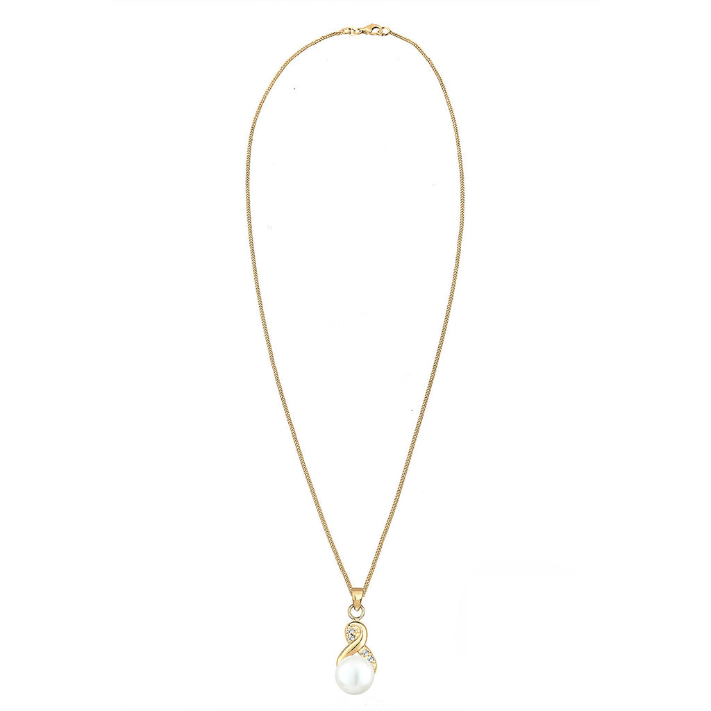 Gold - Elli | Halskette Infinity | Süßwasserperle, Kristall (Weiß) | 925 Sterling Silber vergoldet
