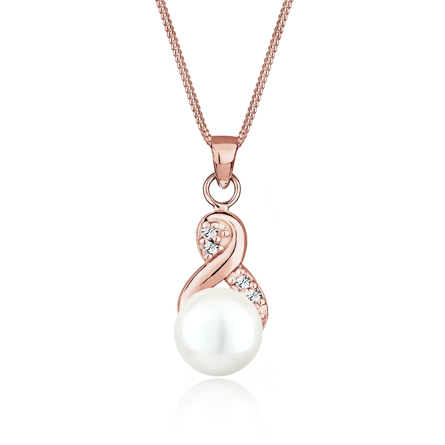 Roségold - Elli | Halskette Infinity | Süßwasserperle, Kristall ( Weiß ) | 925 Sterling Silber Rosegold