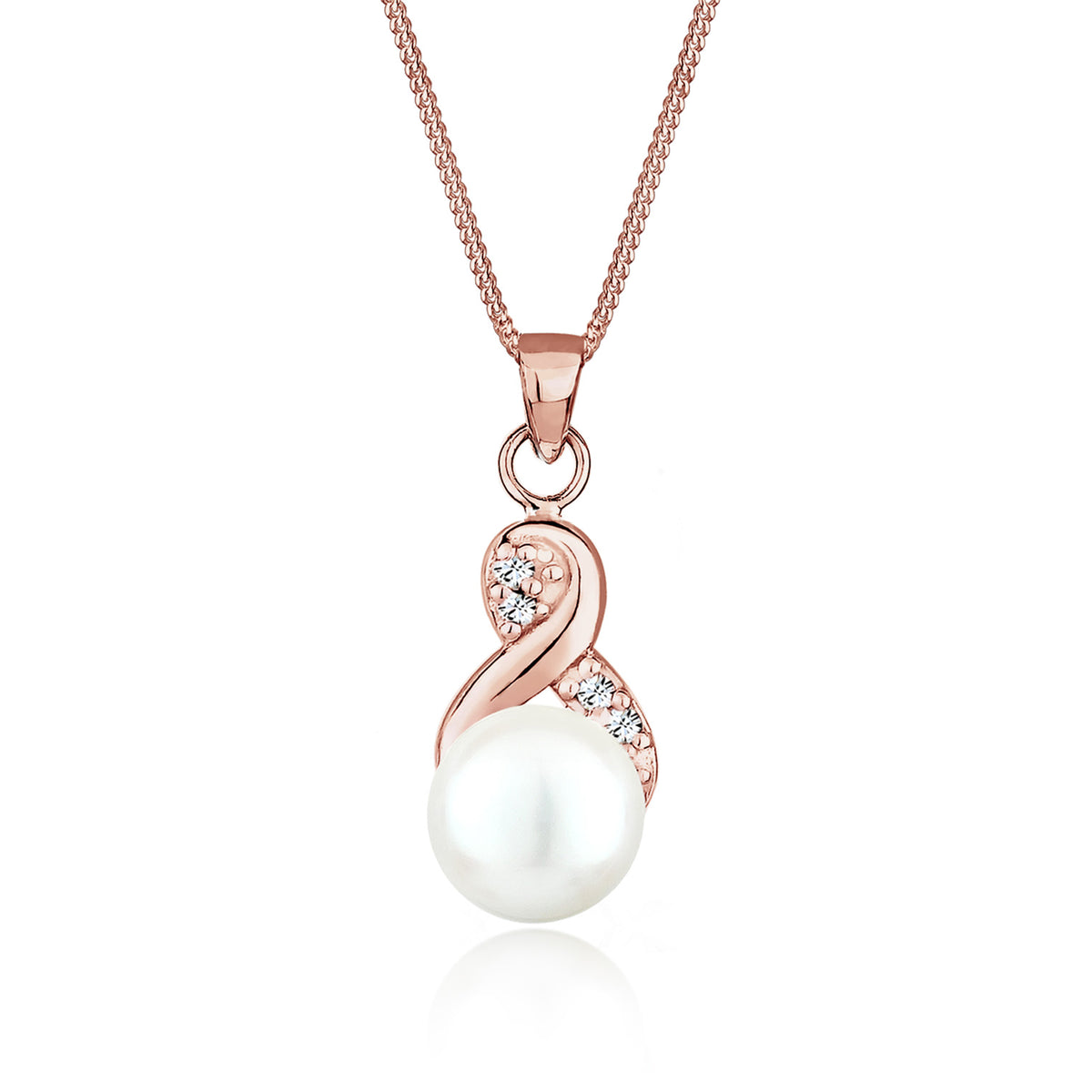 Roségold - Elli | Halskette Infinity | Süßwasserperle, Kristall (Weiß) | 925 Sterling Silber Rosegold