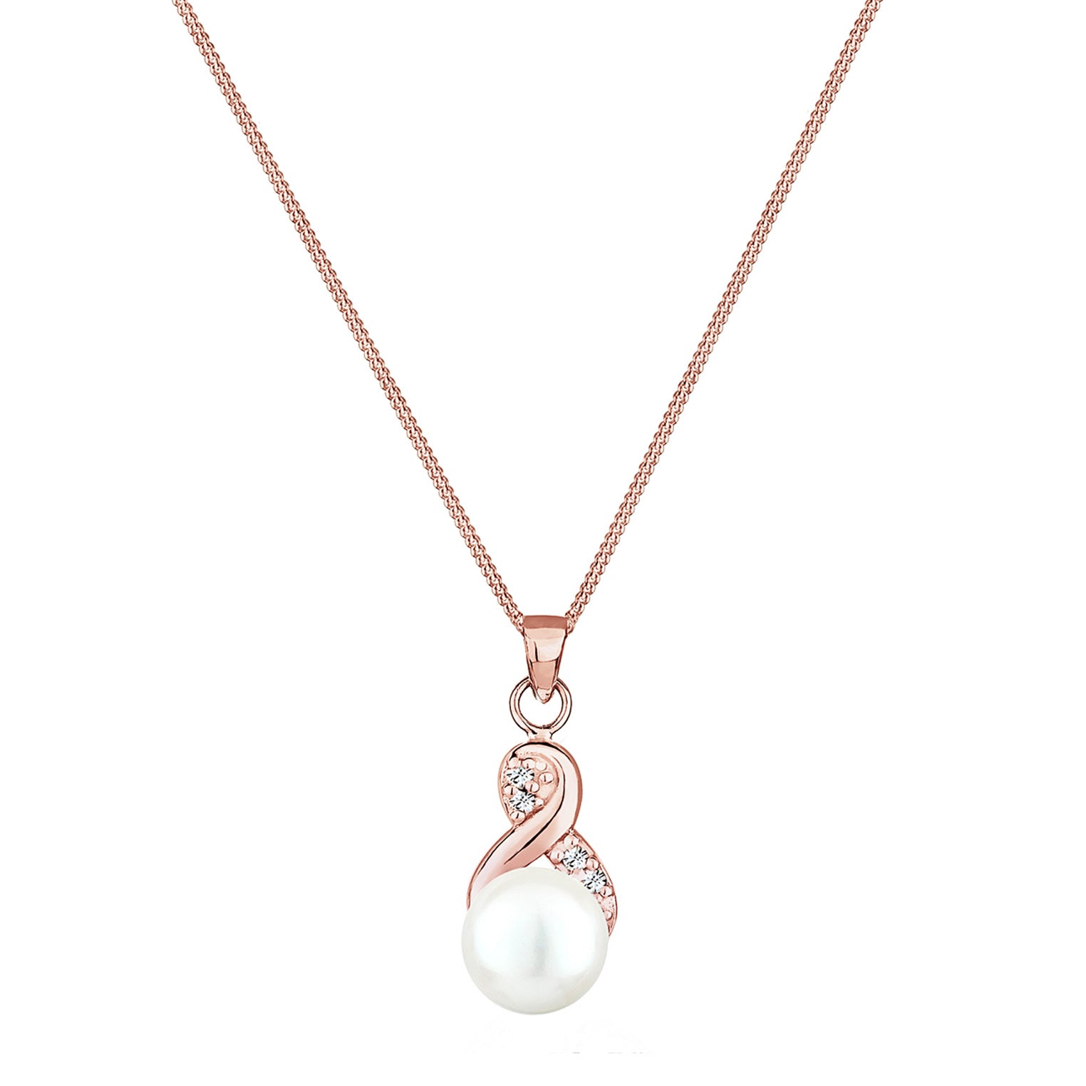 Roségold - Elli | Halskette Infinity | Süßwasserperle, Kristall (Weiß) | 925 Sterling Silber Rosegold