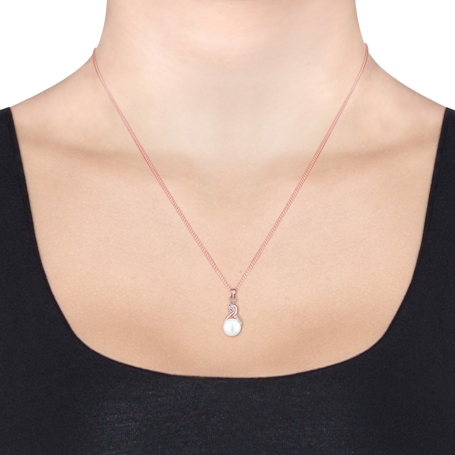 Roségold - Elli | Halskette Infinity | Süßwasserperle, Kristall (Weiß) | 925 Sterling Silber Rosegold