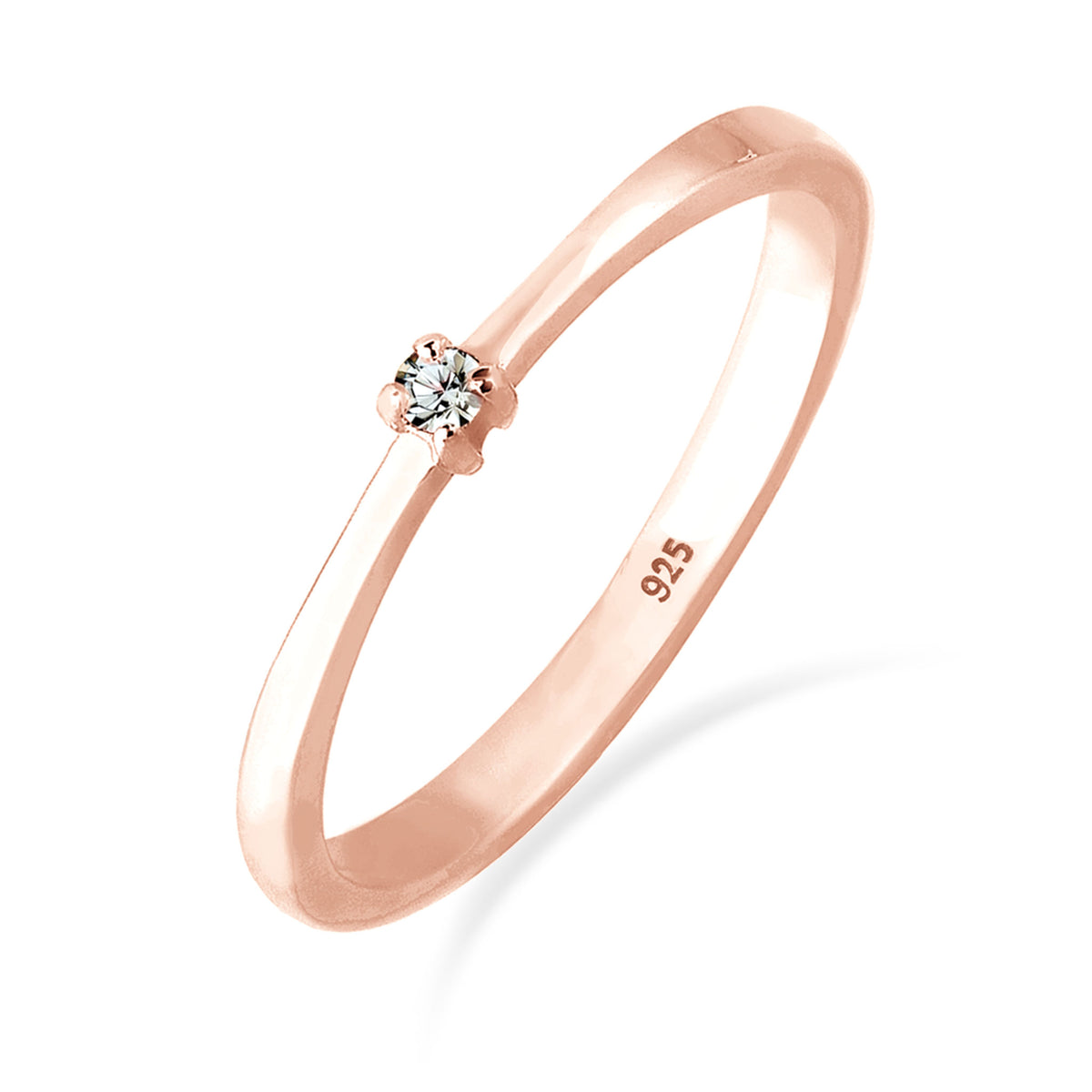 Roségold - Elli | Solitär-Ring | Kristall ( Grau ) | 925 Sterling Silber Rosegold