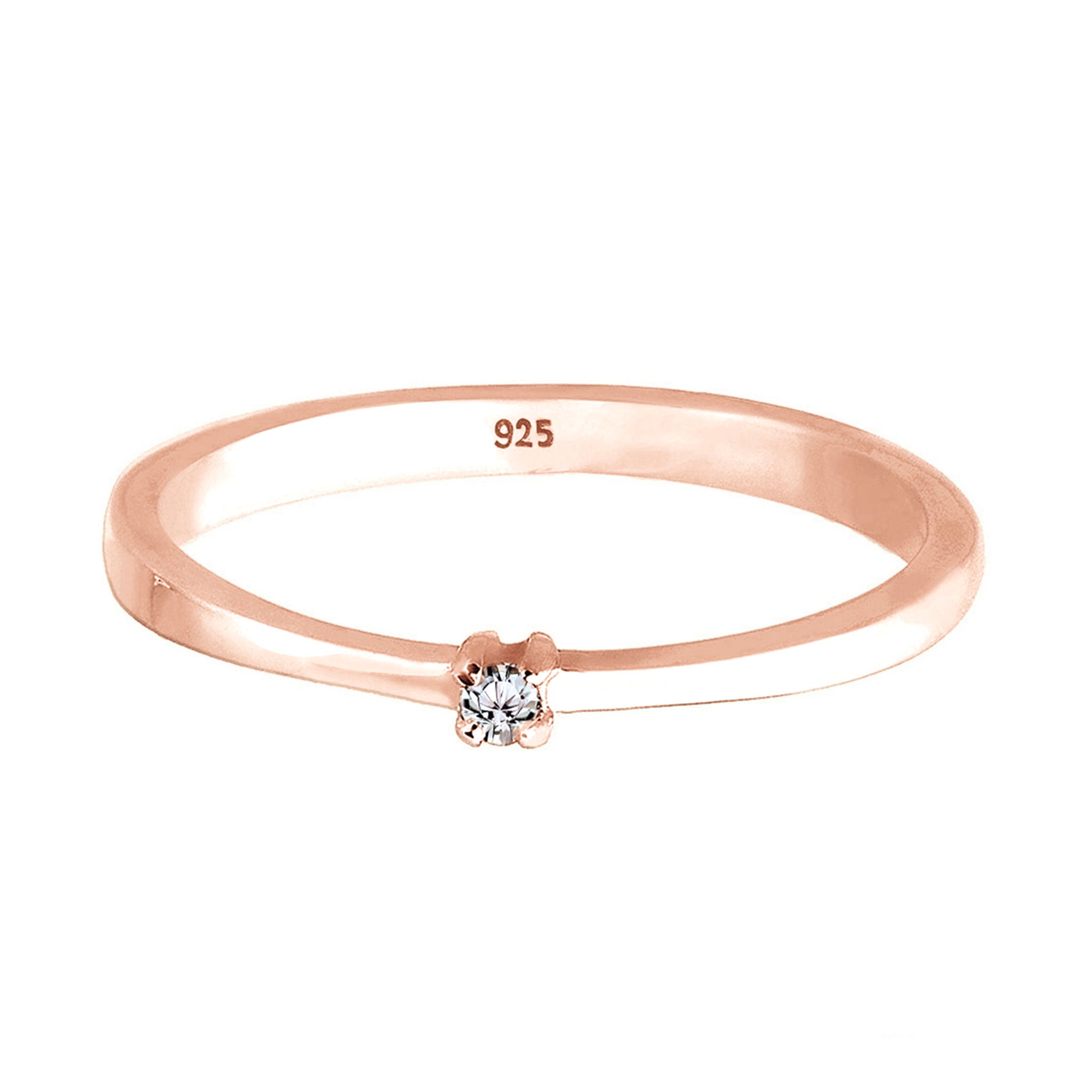 Roségold - Elli | Solitär-Ring | Kristall ( Grau ) | 925 Sterling Silber Rosegold