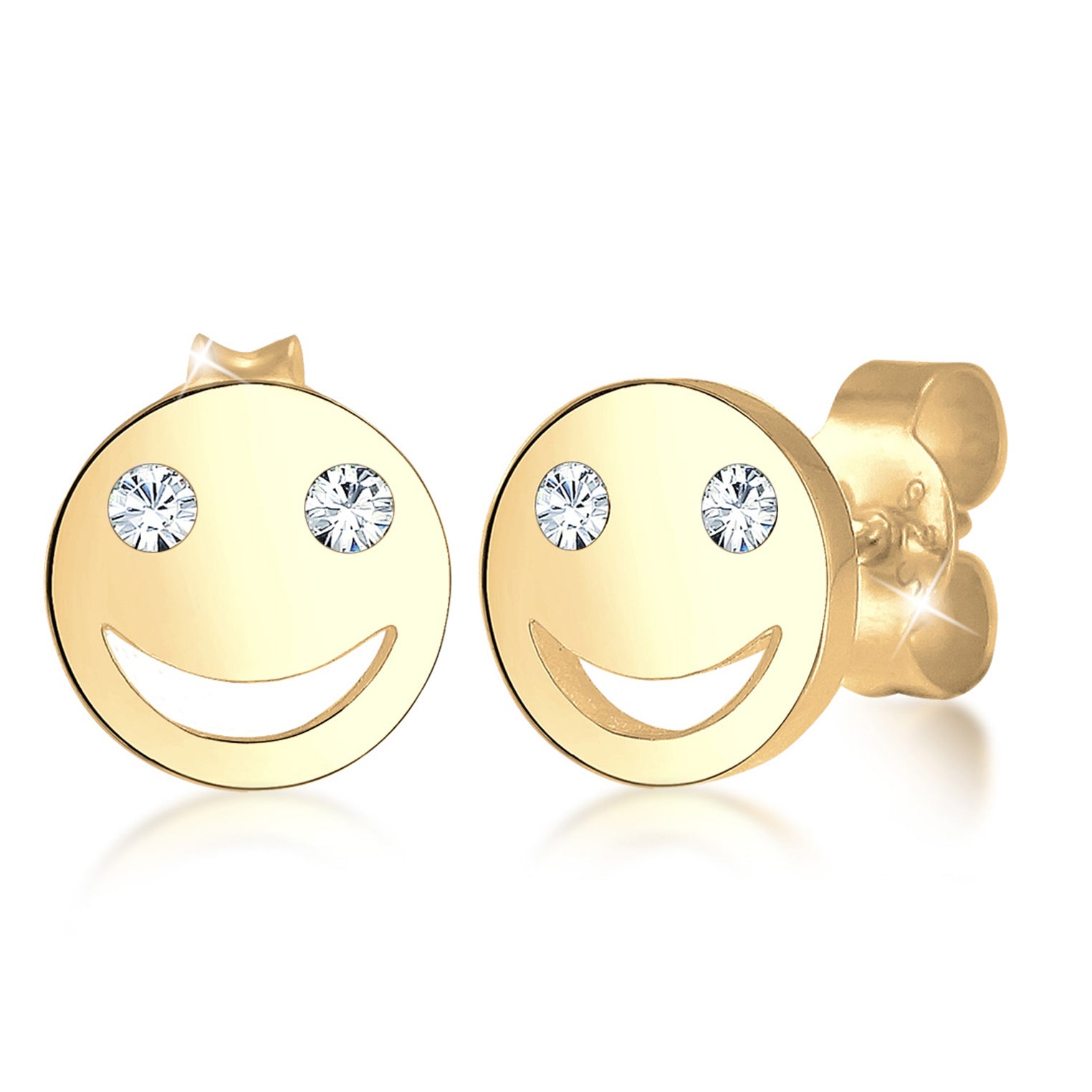 Gold - Elli | Ohrstecker Smile Emoji | Kristall ( Weiß ) | 925 Sterling Silber vergoldet