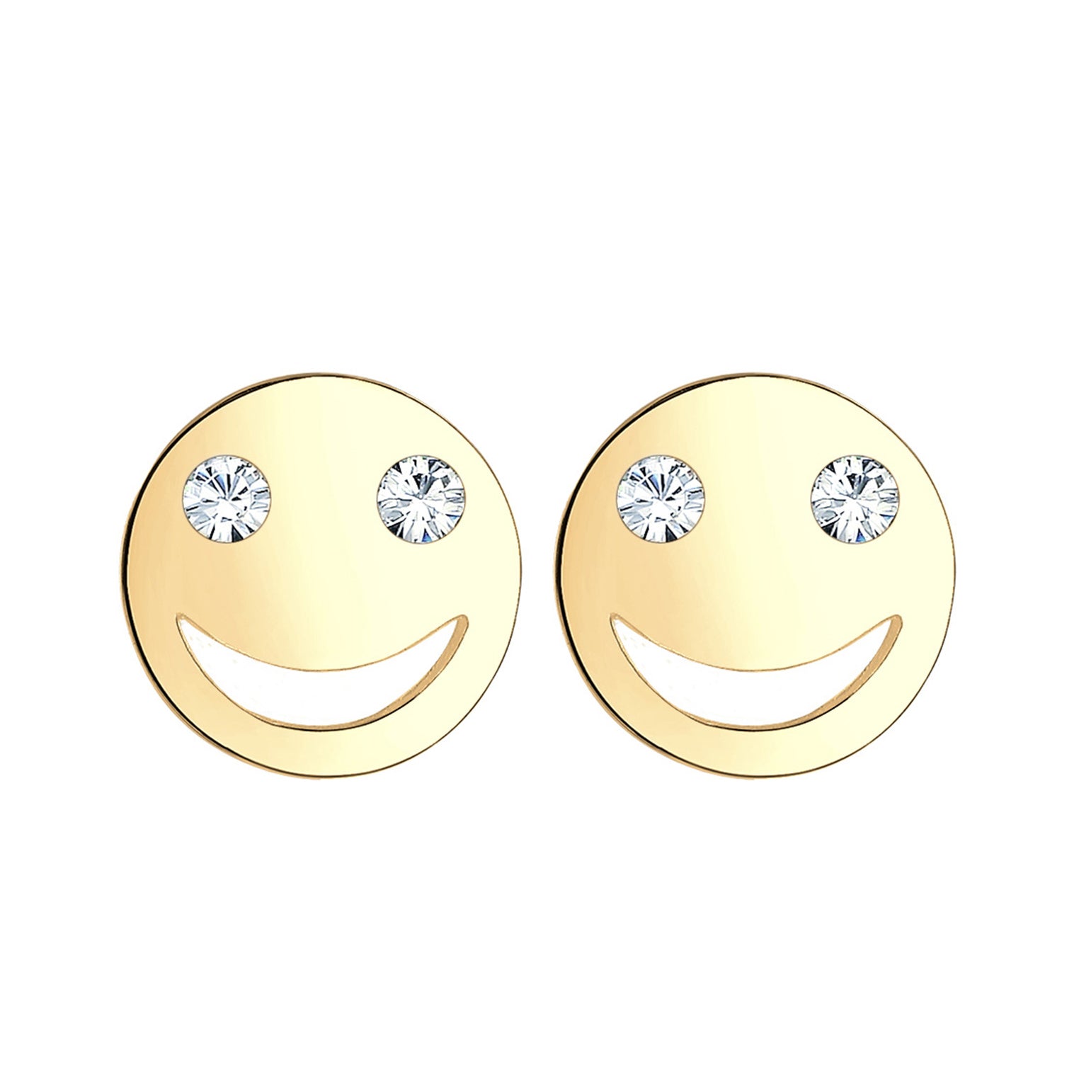 Gold - Elli | Ohrstecker mit Smiling Face | Kristall (Weiß) | 925 Sterling Silber vergoldet