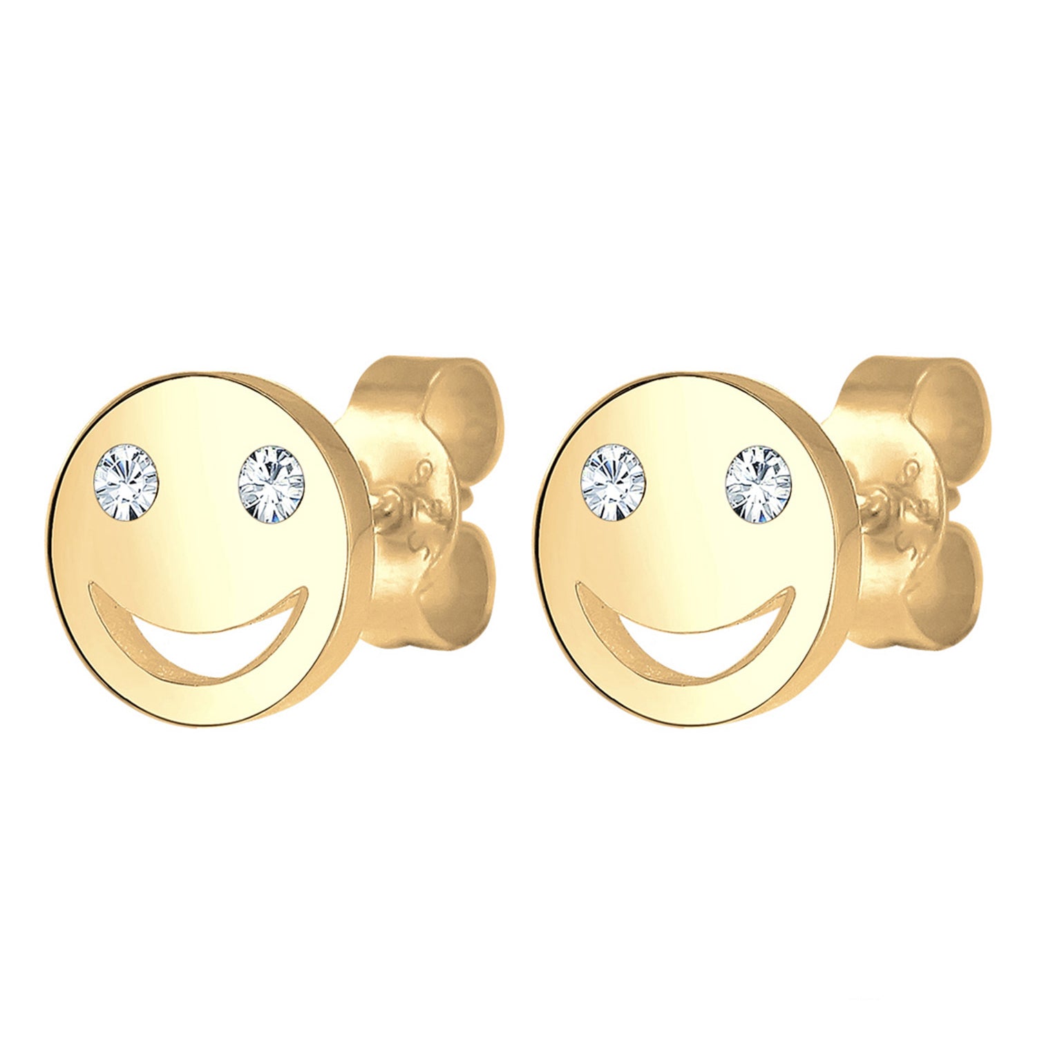 Gold - Elli | Ohrstecker mit Smiling Face | Kristall (Weiß) | 925 Sterling Silber vergoldet