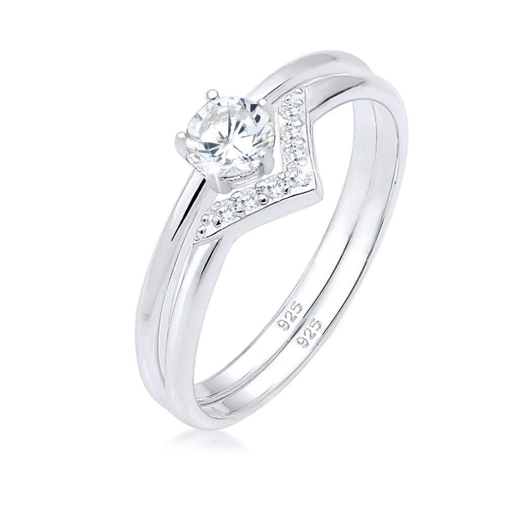 Silber - Elli | Verlobungsring Dreieck | Zirkonia ( Weiß ) | 925er Sterling Silber
