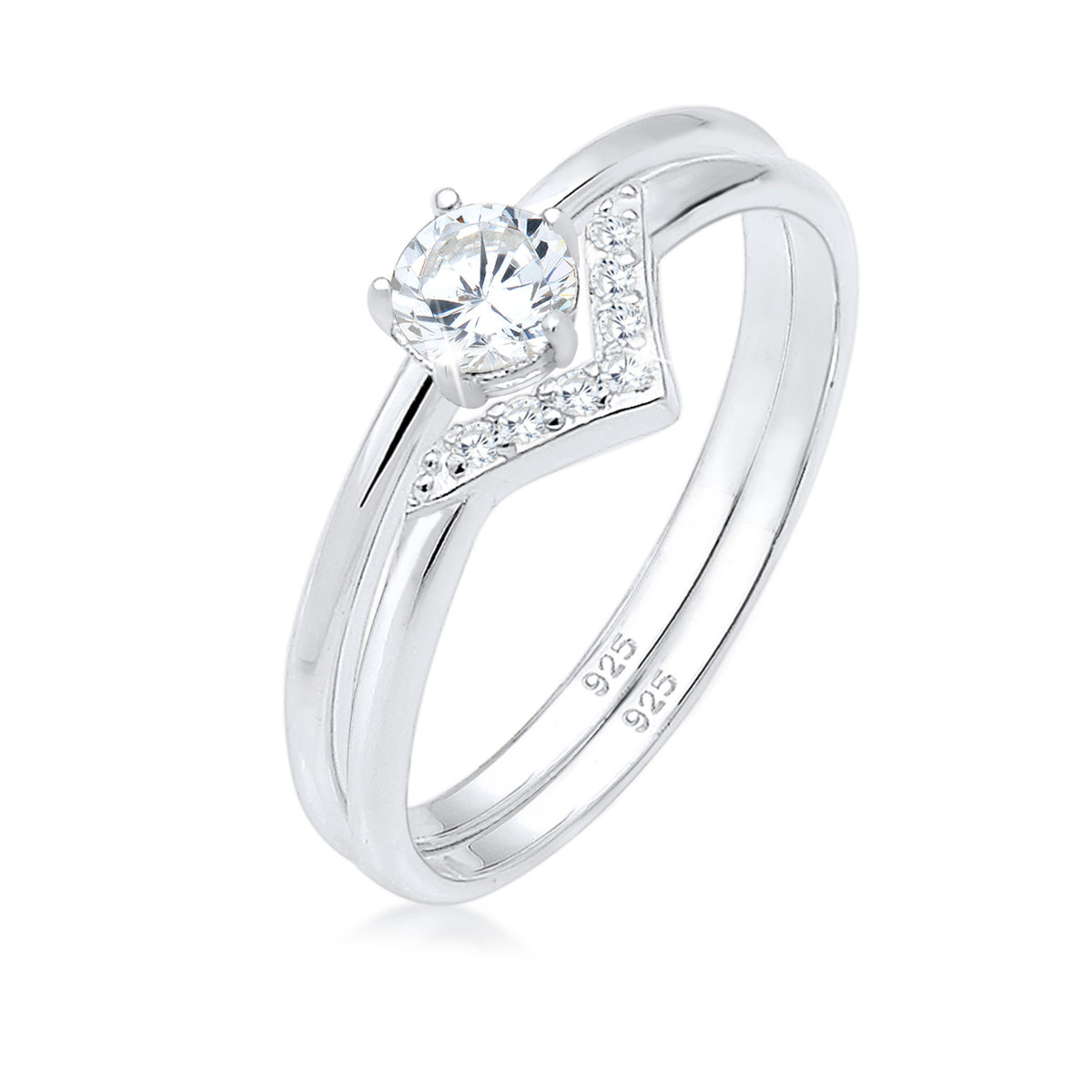 Silber - Elli | Verlobungsring Dreieck | Zirkonia ( Weiß ) | 925er Sterling Silber