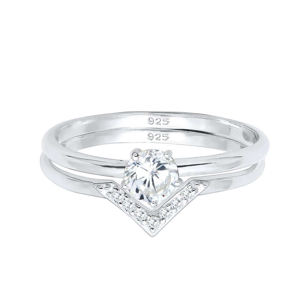 Silber - Elli | Verlobungsring Dreieck | Zirkonia ( Weiß ) | 925er Sterling Silber