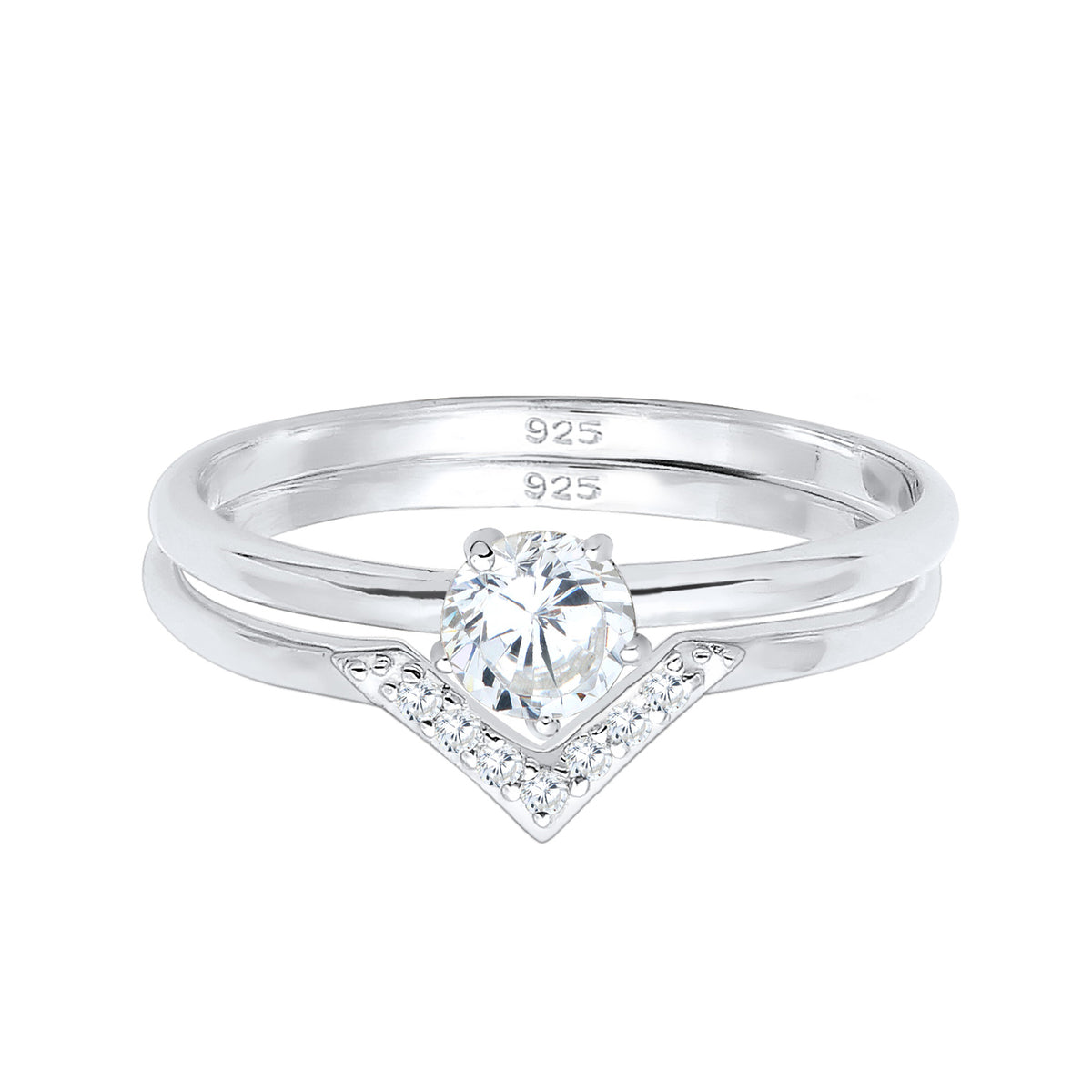 Silber - Elli | Verlobungsring Dreieck | Zirkonia ( Weiß ) | 925er Sterling Silber