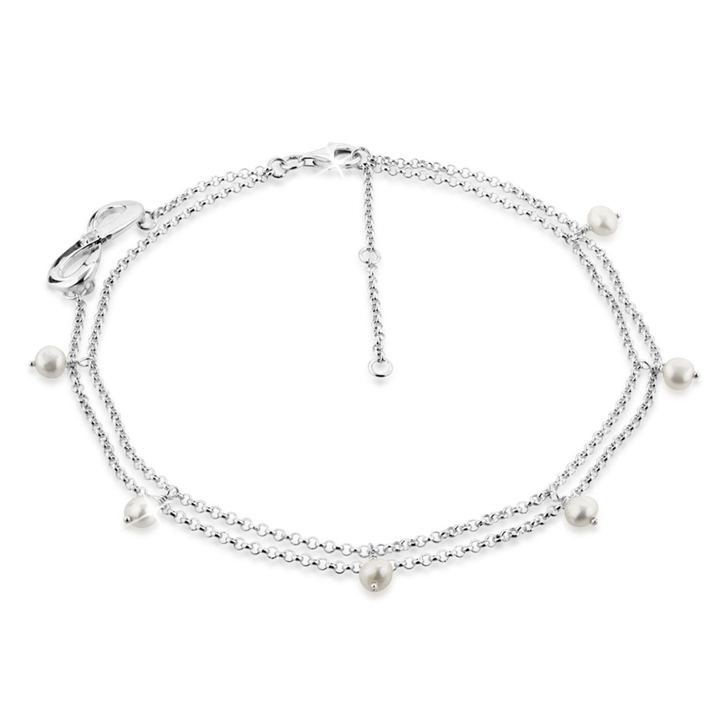 Silber - Nenalina | Fußkettchen Infinity | Süßwasserperle, Zirkonia ( Weiß ) | 925er Sterling Silber