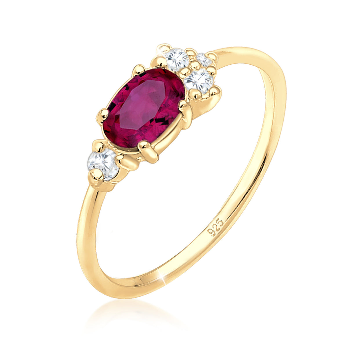 Rot - Elli PREMIUM | Verlobungsring | Rubin ( Pink ) | 925 Sterling Silber vergoldet