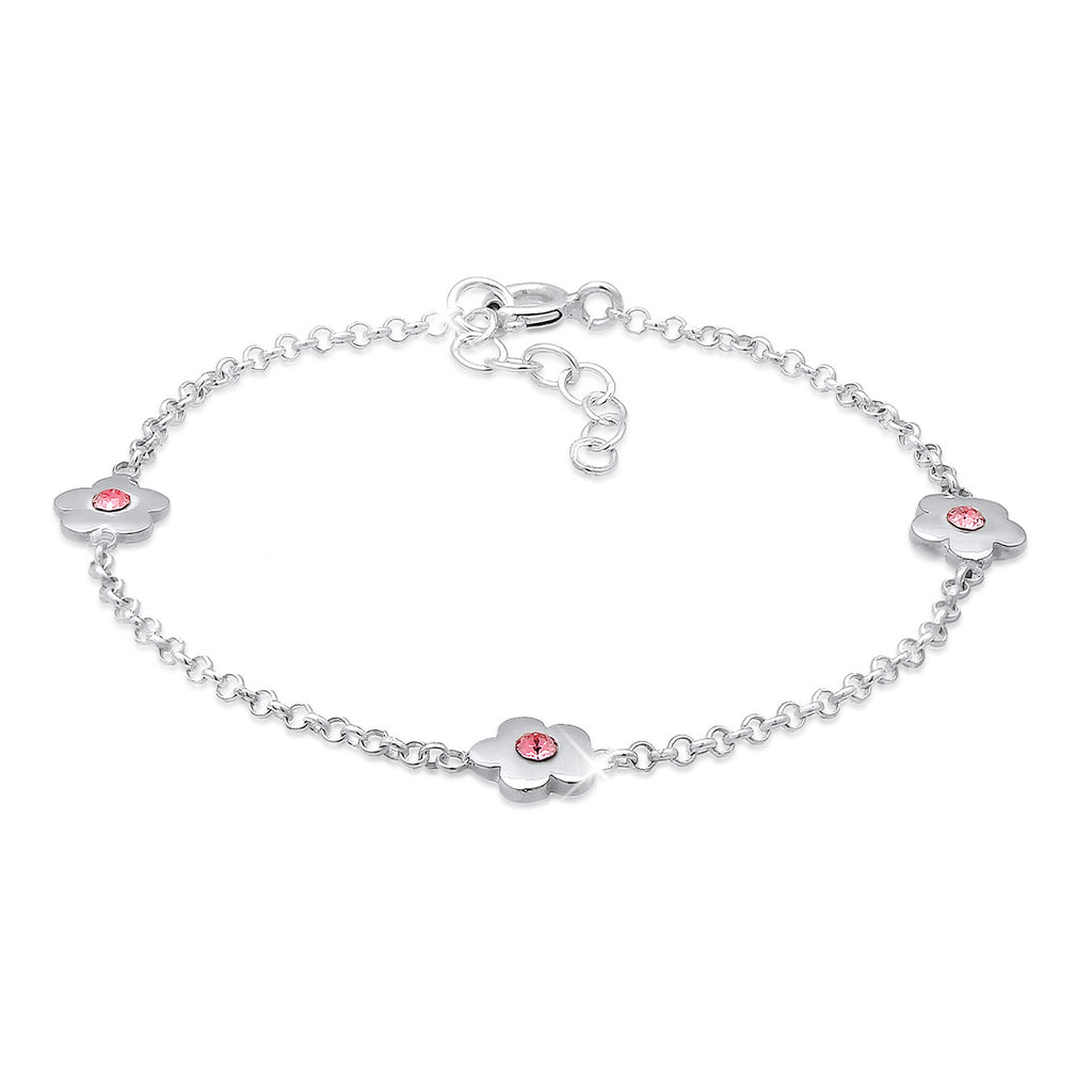 Silber - Elli | Armband Blume | Kristall ( Rosa ) | 925er Sterling Silber