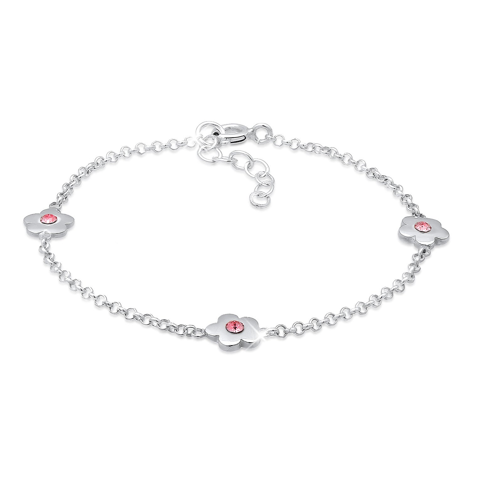 Silber - Elli | Armband Blume | Kristall ( Rosa ) | 925er Sterling Silber