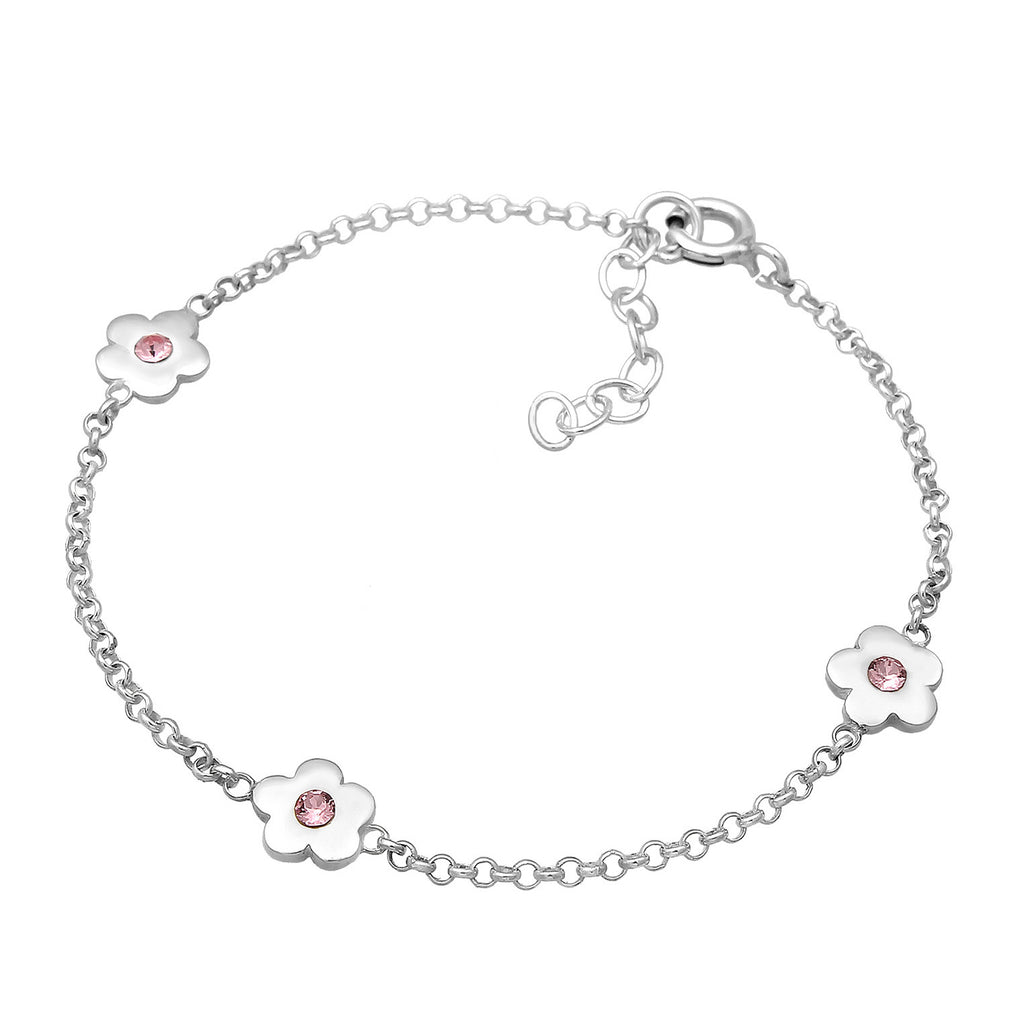 Silber - Elli | Armband Blume | Kristall ( Rosa ) | 925er Sterling Silber