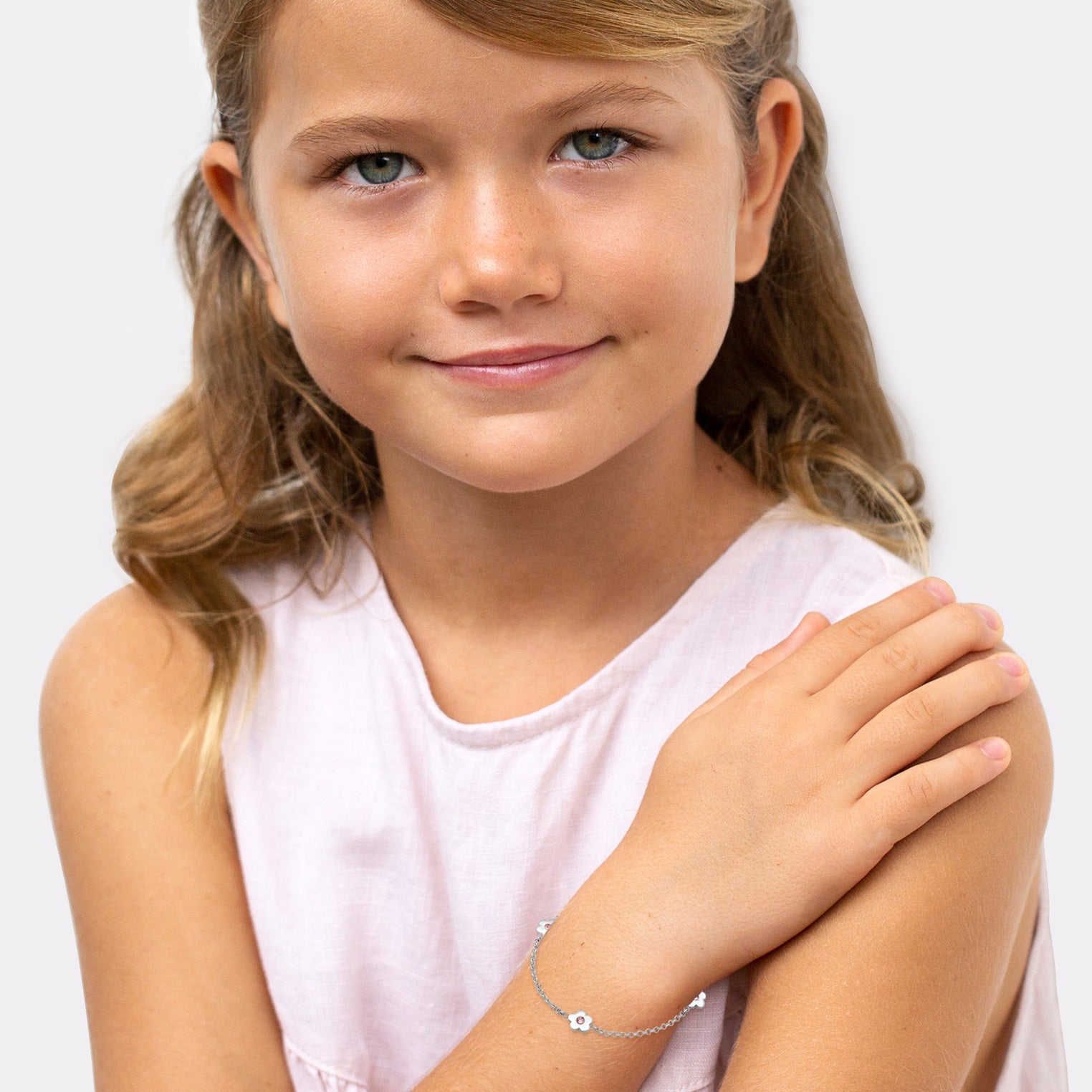 Silber - Elli | Armband Blume | Kristall ( Rosa ) | 925er Sterling Silber