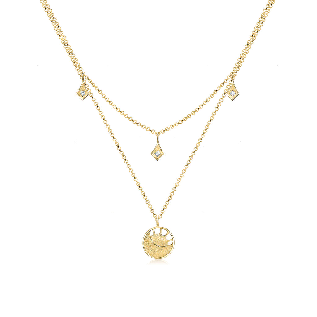 Gold - Elli | Halskette Plättchen Astro | Mit Kristallen von Swarovski® (Weiß) | 925 Sterling Silber vergoldet