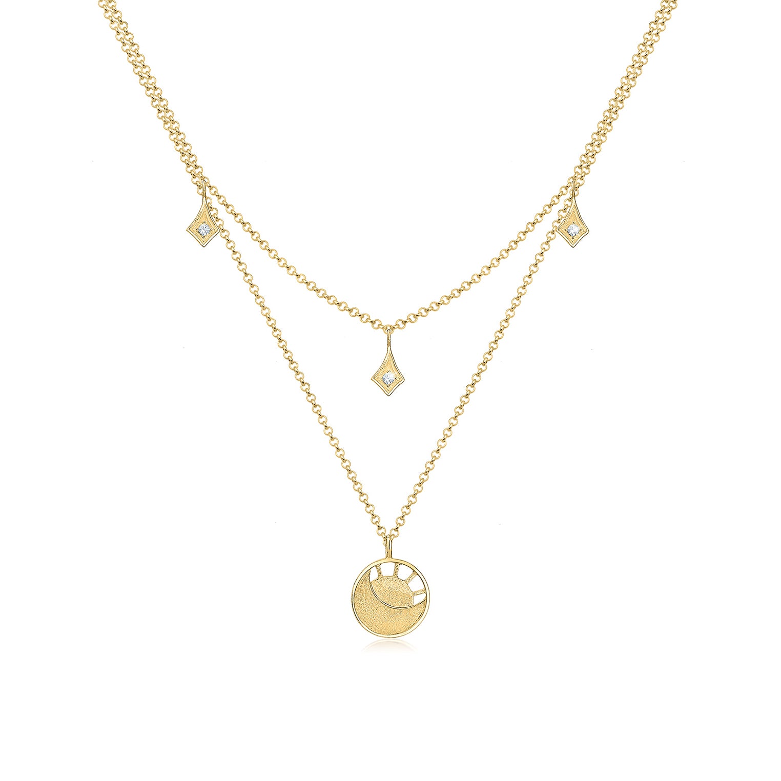 Gold - Elli | Halskette Plättchen Astro | Mit Kristallen von Swarovski® (Weiß) | 925 Sterling Silber vergoldet