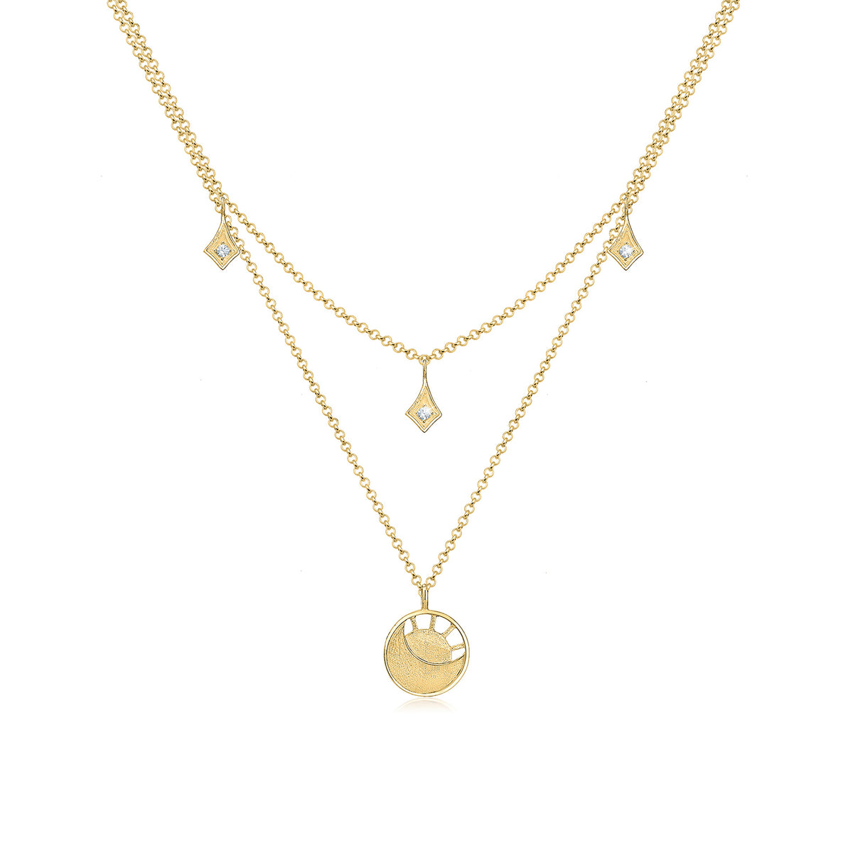 Gold - Elli | Halskette Plättchen Astro | Mit Kristallen von Swarovski® (Weiß) | 925 Sterling Silber vergoldet