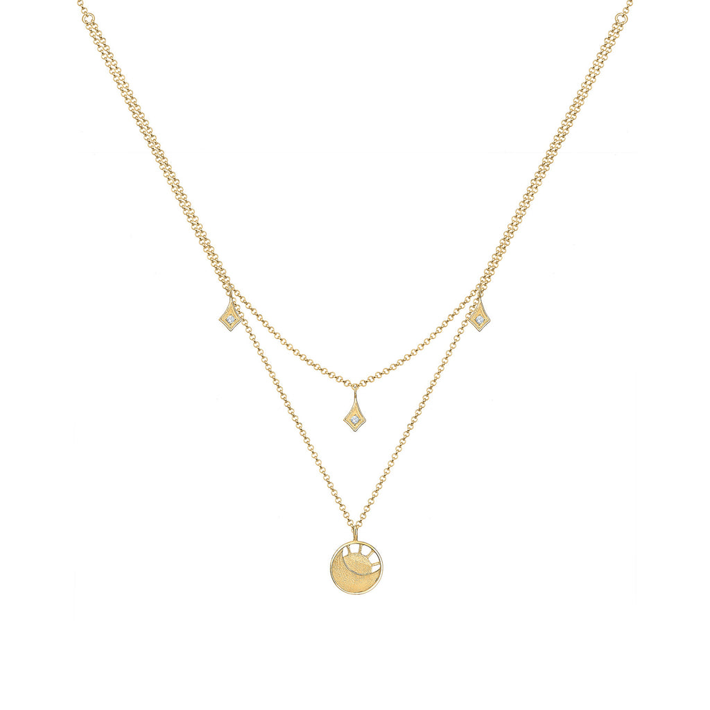 Gold - Elli | Halskette Plättchen Astro | Mit Kristallen von Swarovski® (Weiß) | 925 Sterling Silber vergoldet