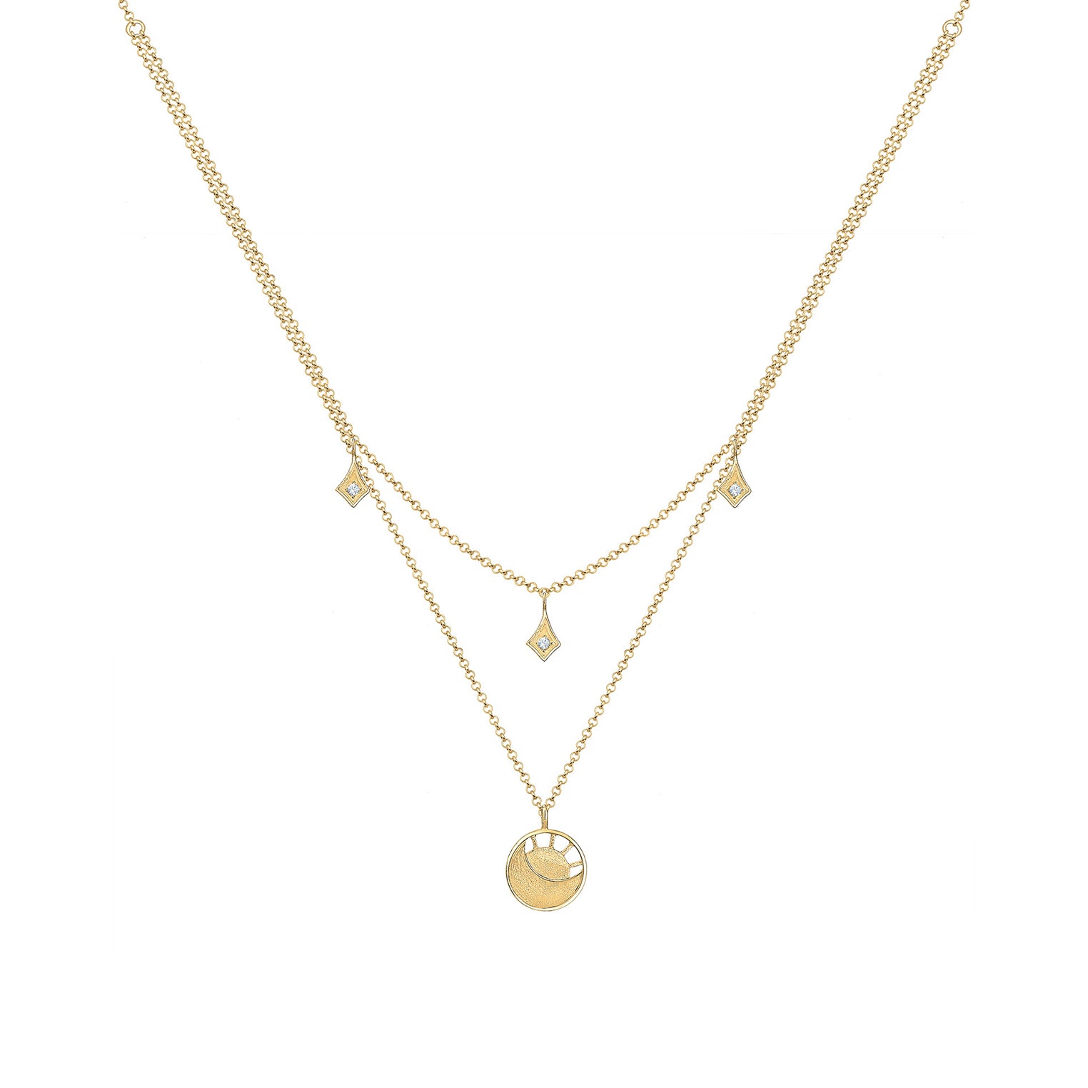 Gold - Elli | Halskette Plättchen Astro | Mit Kristallen von Swarovski® (Weiß) | 925 Sterling Silber vergoldet
