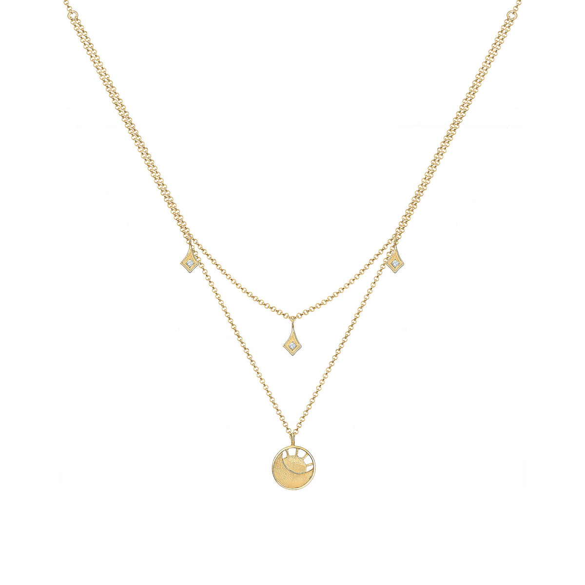 Gold - Elli | Halskette Plättchen Astro | Mit Kristallen von Swarovski® (Weiß) | 925 Sterling Silber vergoldet