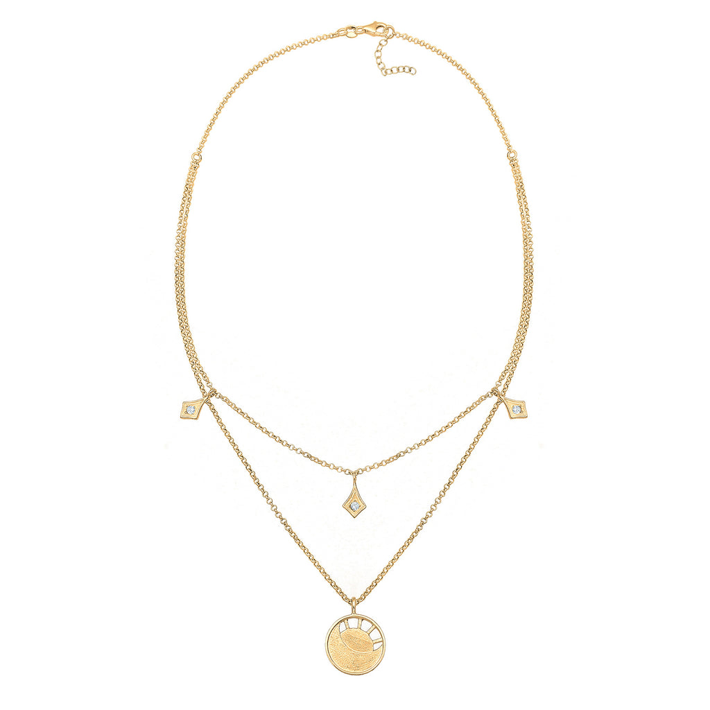 Gold - Elli | Halskette Plättchen Astro | Mit Kristallen von Swarovski® (Weiß) | 925 Sterling Silber vergoldet