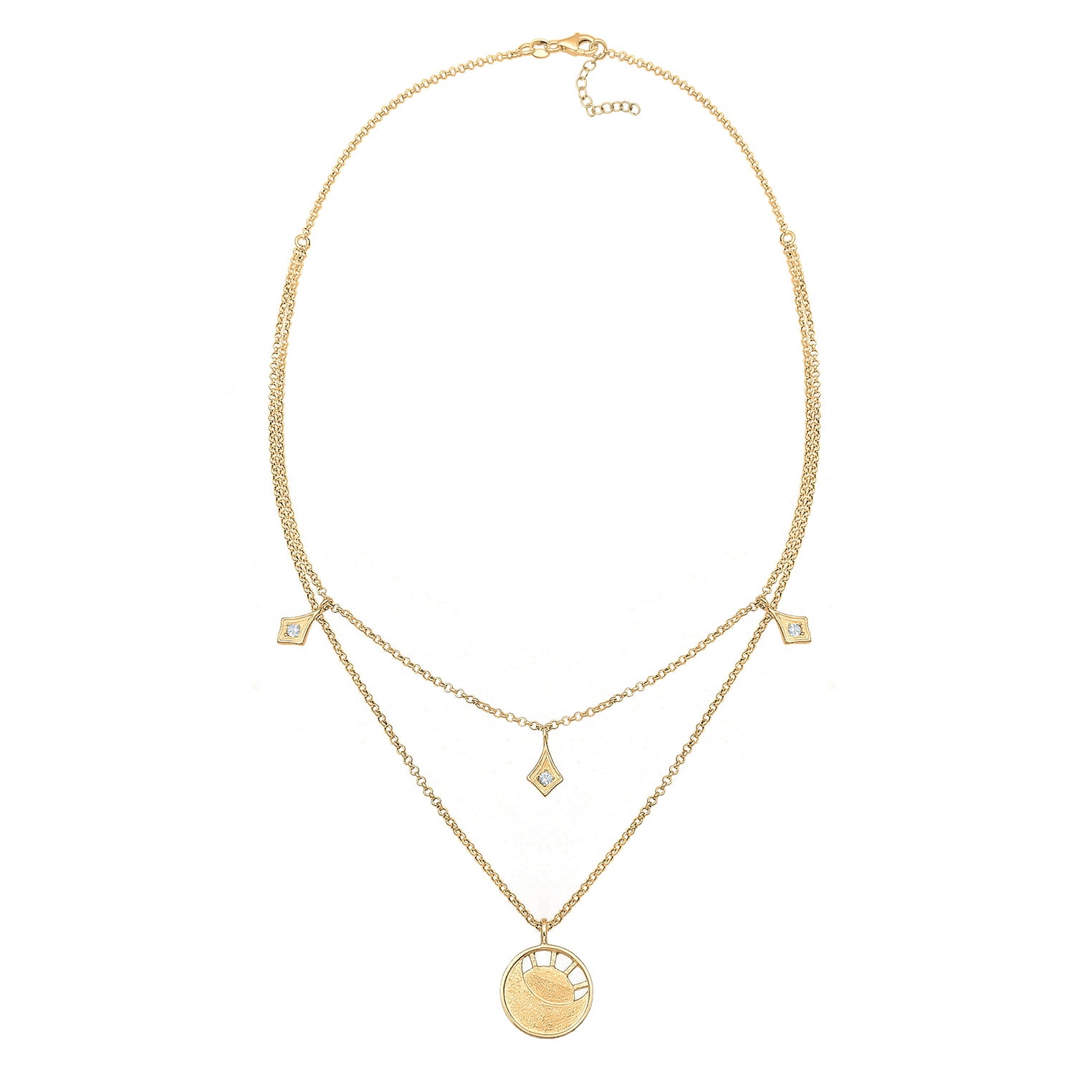 Gold - Elli | Halskette Plättchen Astro | Mit Kristallen von Swarovski® (Weiß) | 925 Sterling Silber vergoldet