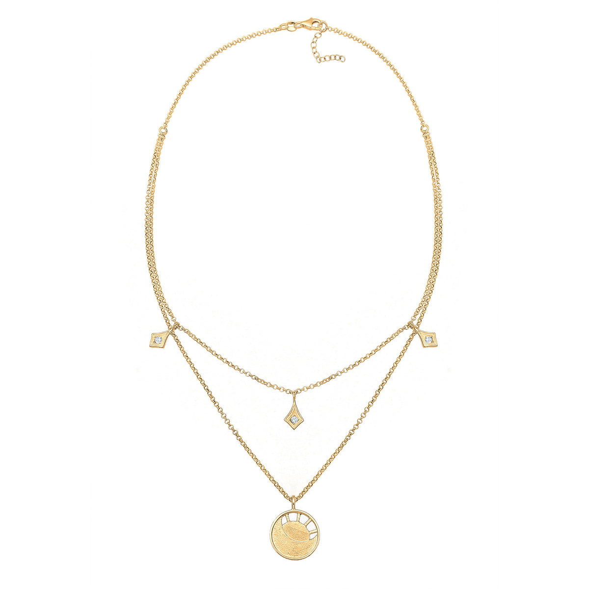 Gold - Elli | Halskette Plättchen Astro | Mit Kristallen von Swarovski® (Weiß) | 925 Sterling Silber vergoldet