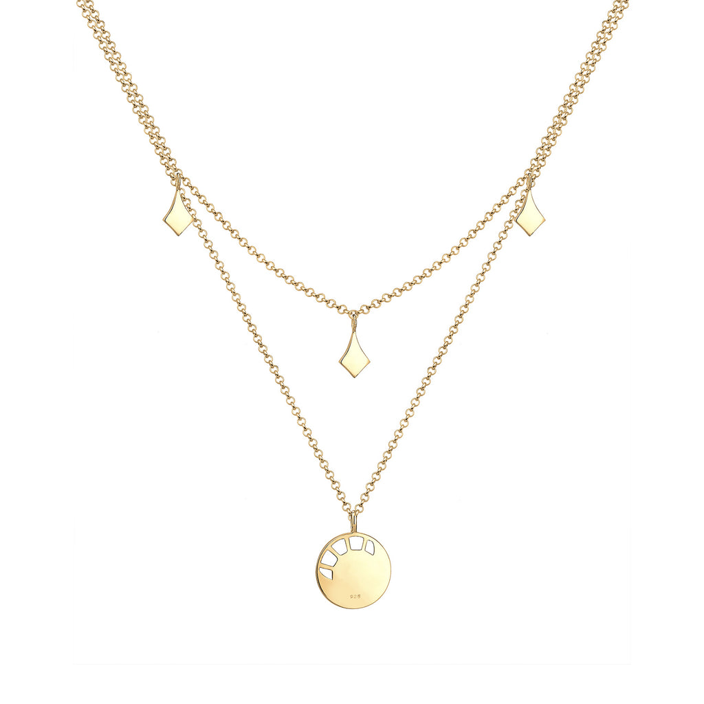 Gold - Elli | Halskette Plättchen Astro | Mit Kristallen von Swarovski® (Weiß) | 925 Sterling Silber vergoldet