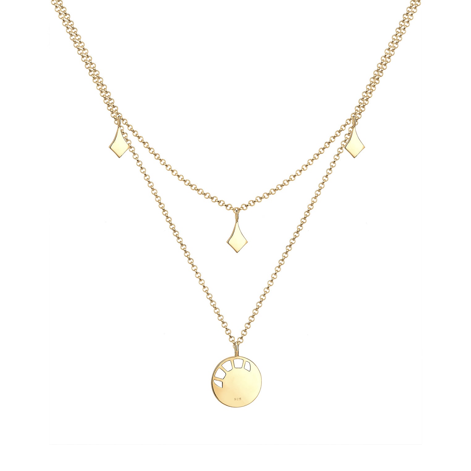 Gold - Elli | Halskette Plättchen Astro | Mit Kristallen von Swarovski® (Weiß) | 925 Sterling Silber vergoldet