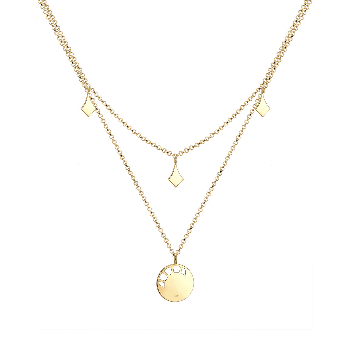 Gold - Elli | Halskette Plättchen Astro | Mit Kristallen von Swarovski® (Weiß) | 925 Sterling Silber vergoldet