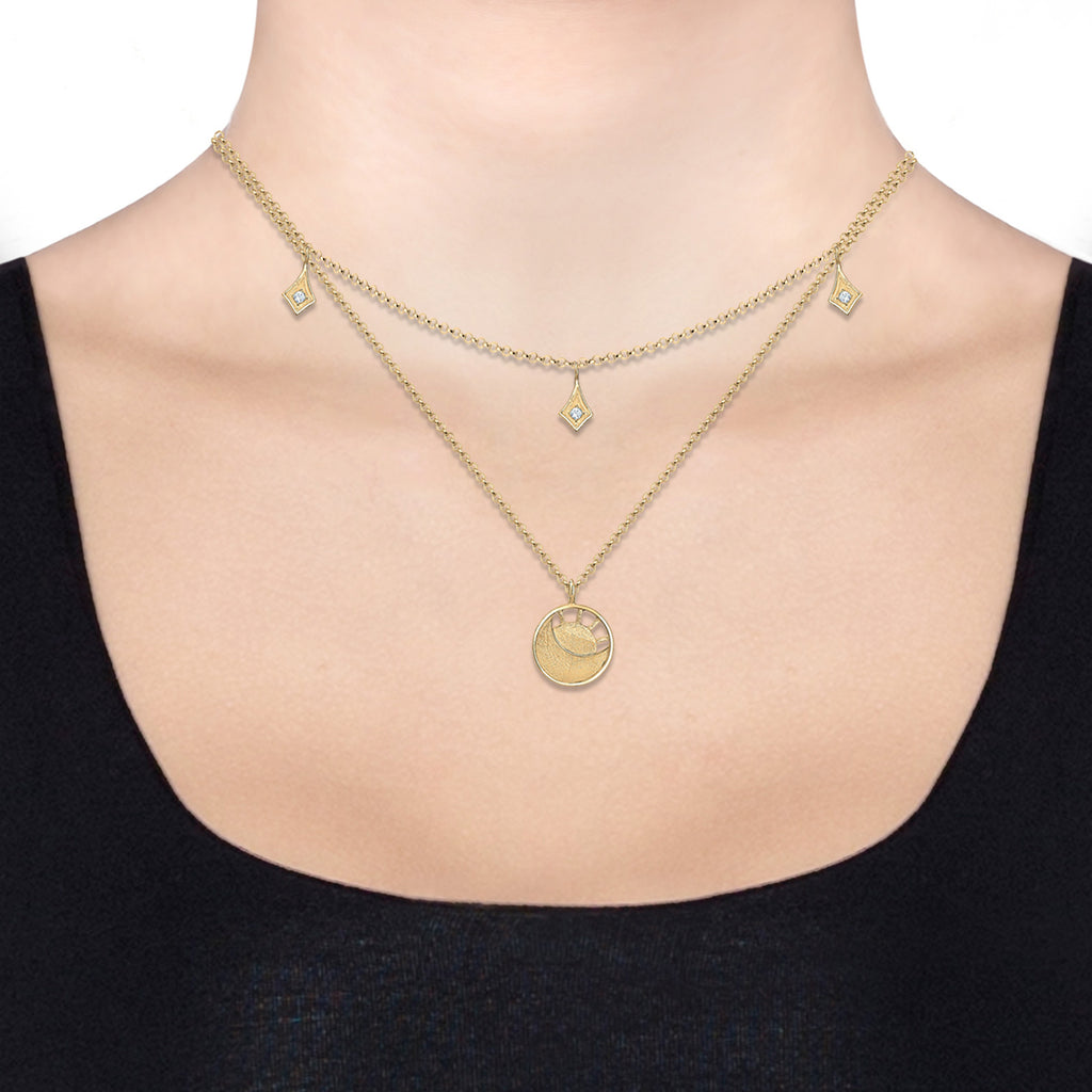 Gold - Elli | Halskette Plättchen Astro | Mit Kristallen von Swarovski® (Weiß) | 925 Sterling Silber vergoldet