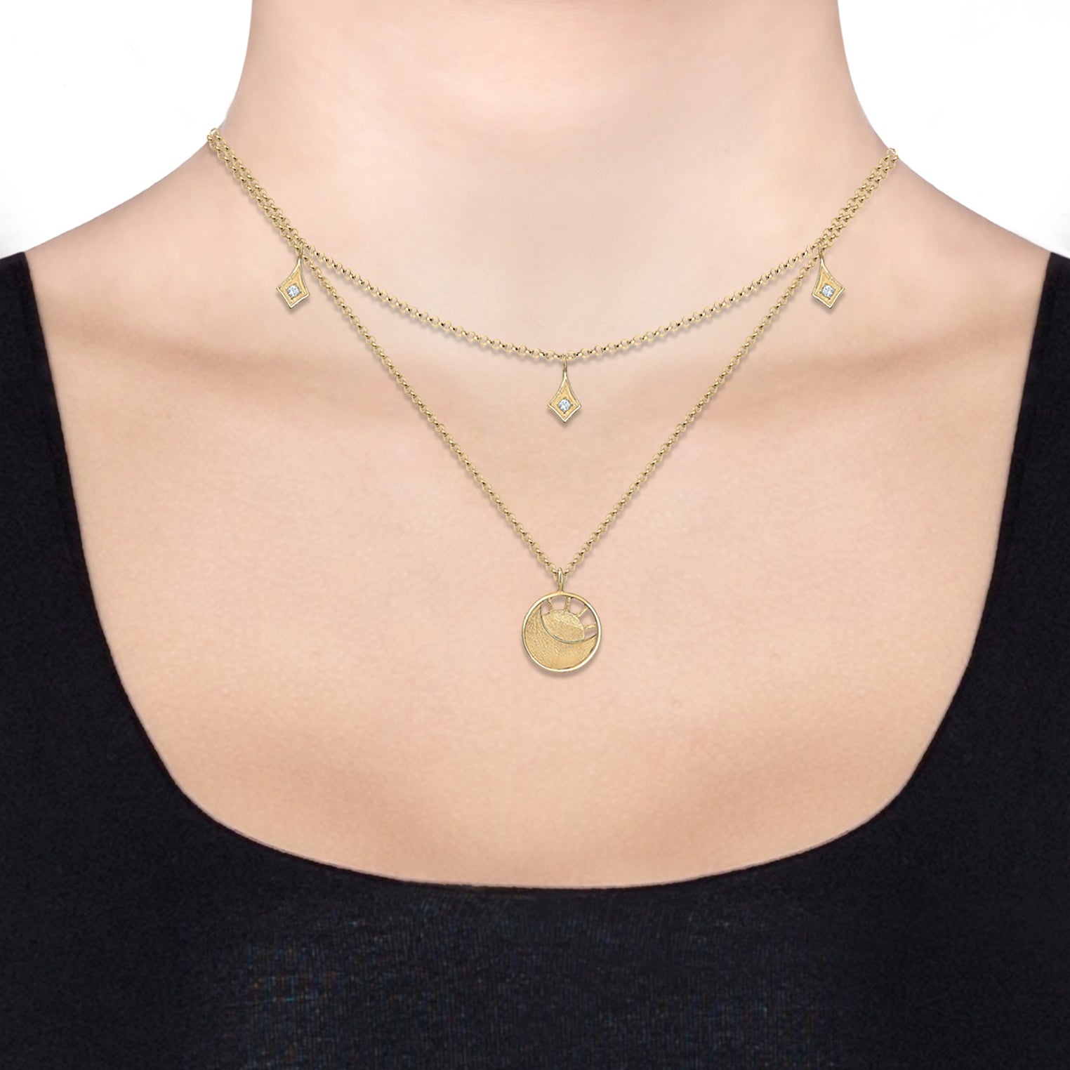 Gold - Elli | Halskette Plättchen Astro | Mit Kristallen von Swarovski® (Weiß) | 925 Sterling Silber vergoldet