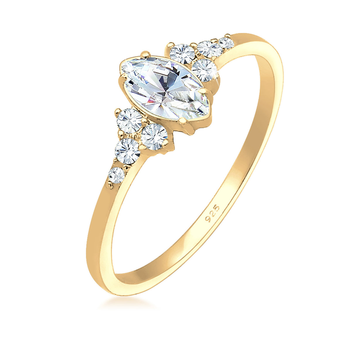 Gold - Elli | Verlobungsring | Mit Kristallen von Swarovski® (Weiß) | 925 Sterling Silber vergoldet