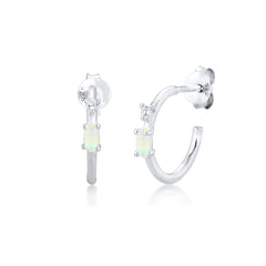 Silber - Elli | Creole | Opal ( Weiß ) | 925er Sterling Silber