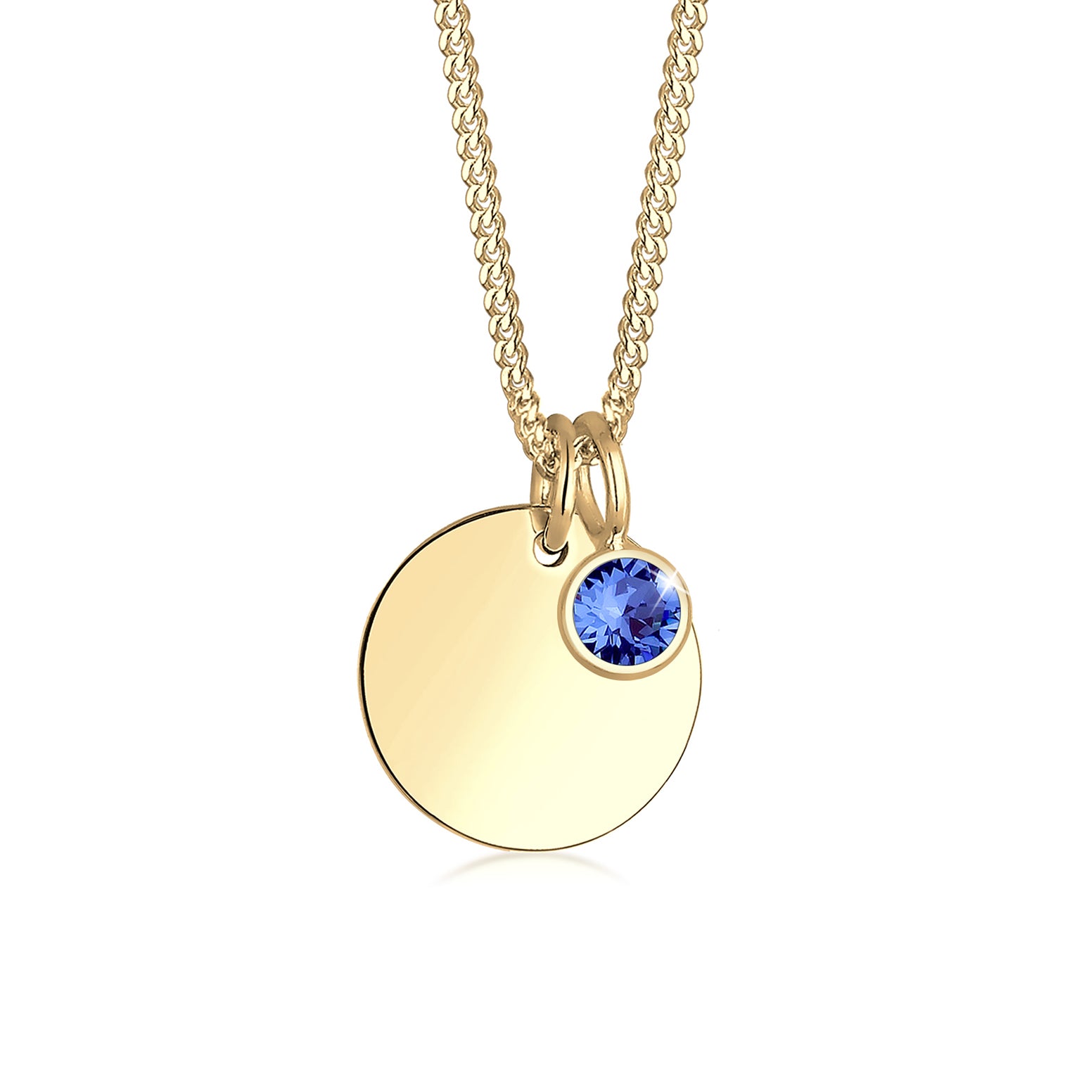 Blau - Elli | Halskette Geburtsstein | Kristall ( Blau ) | 925 Sterling Silber vergoldet