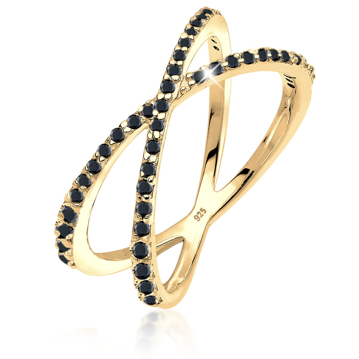 Schwarz - Elli | Wickelring | Zirkonia ( Schwarz ) | 925 Sterling Silber vergoldet